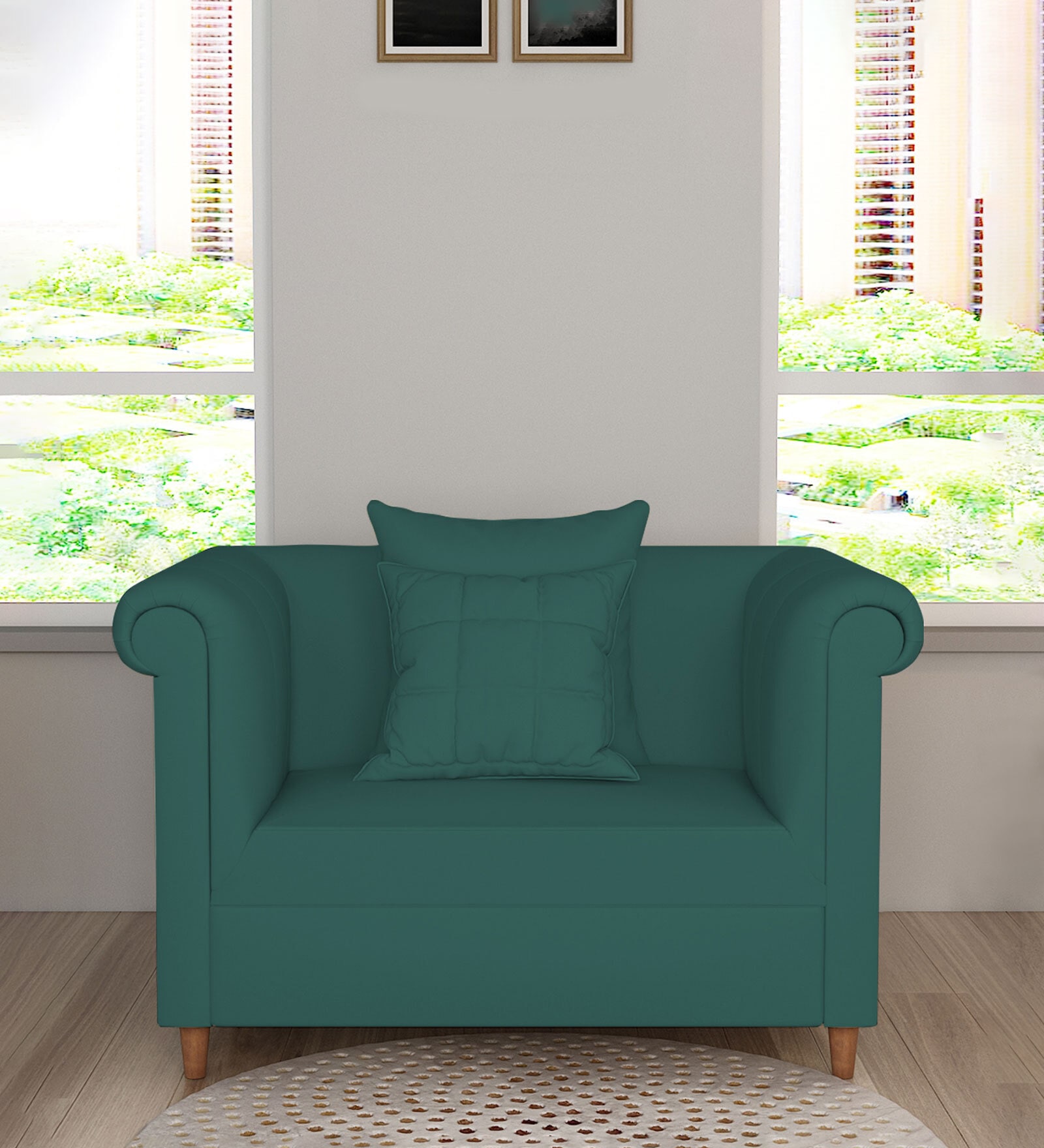Rubi Velvet 1 Seater Sofa in Pine Green Colour