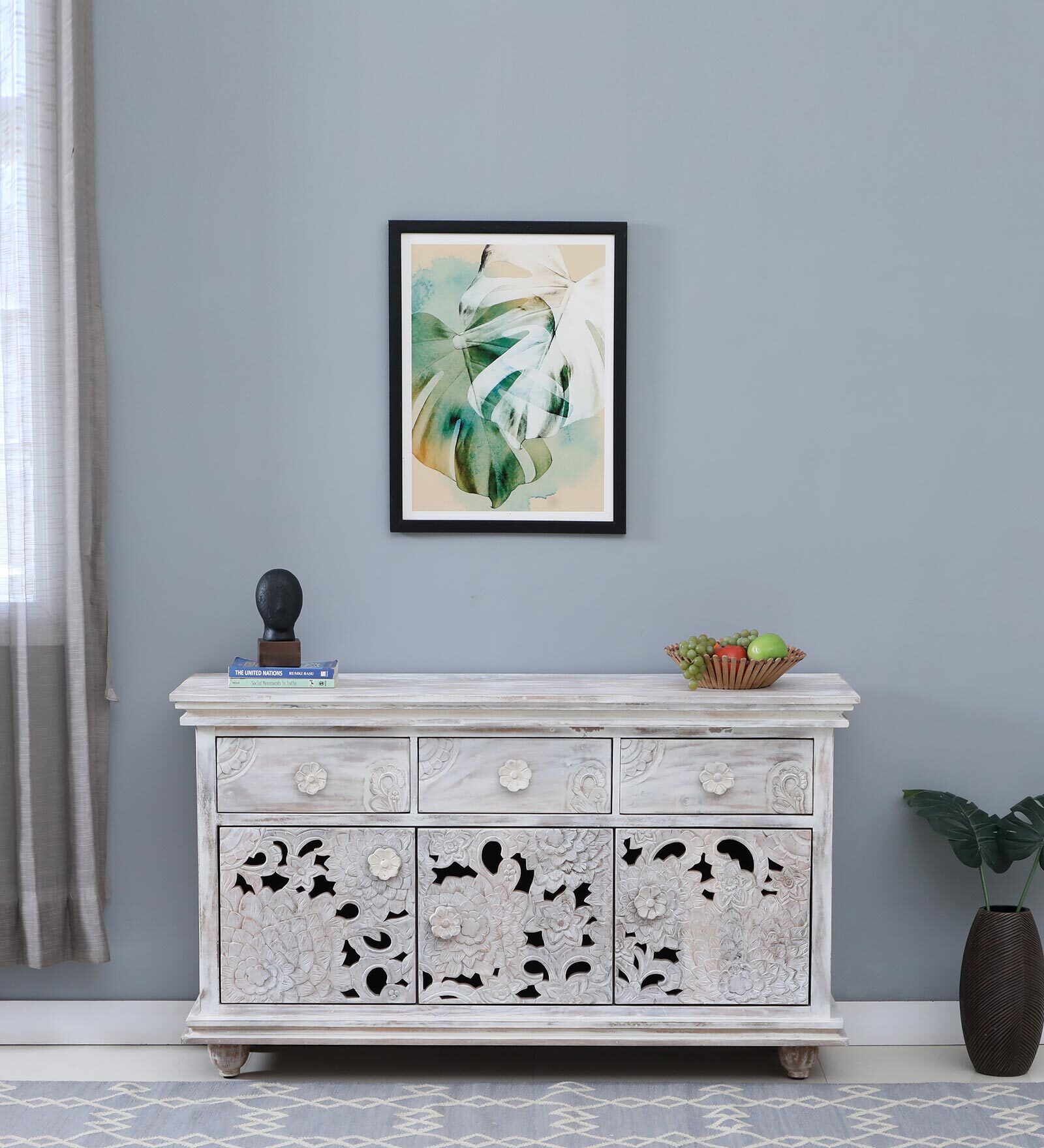 Ruchi Solid Wood Sideboard Farmhouse In White Finish