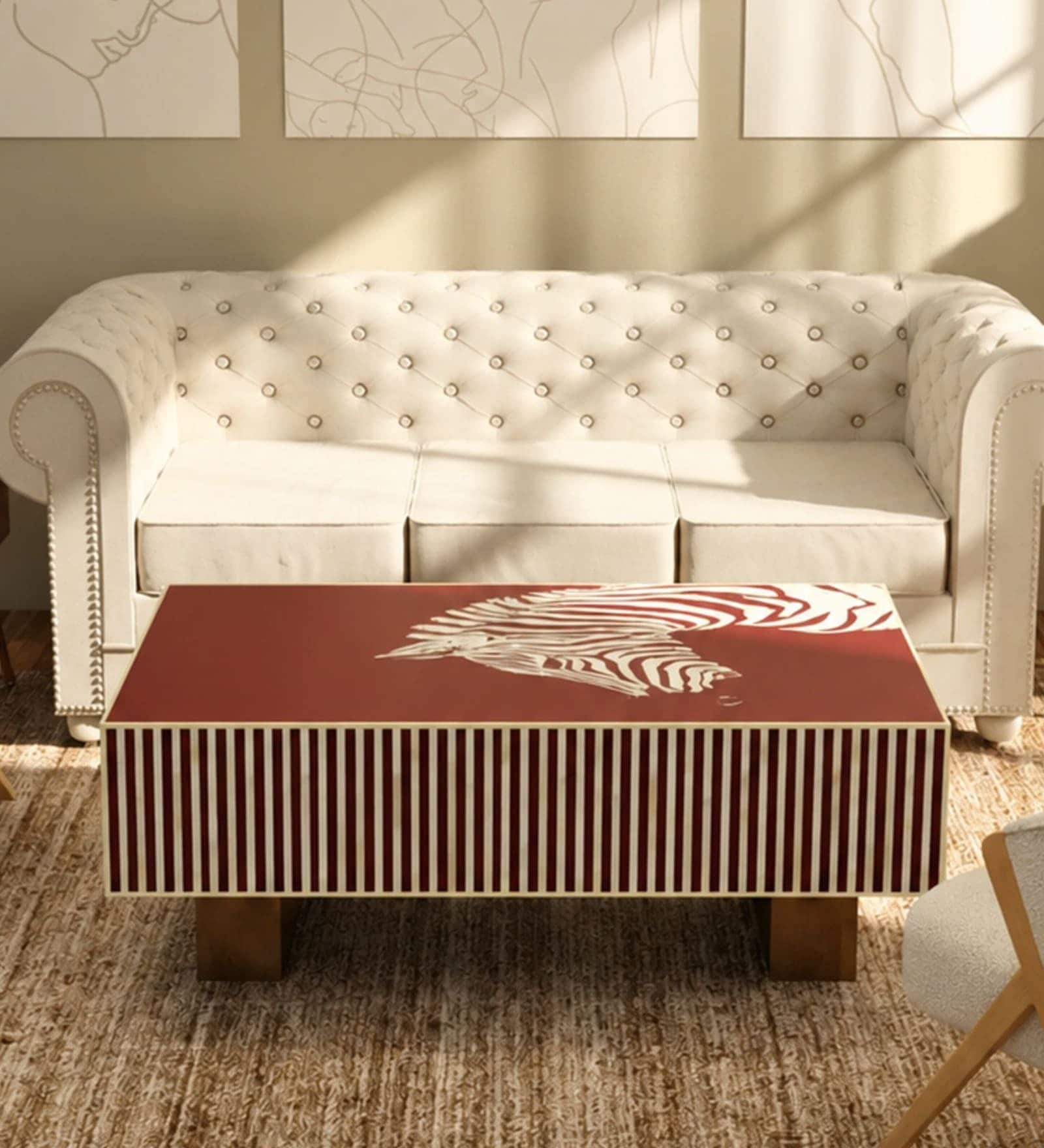 Rudra Crimson Bone Inlay Coffee Table In Red Colour With Artistic Motif Rudra Crimson Bone Inlay Coffee Table In Red Colour With Artistic Motif