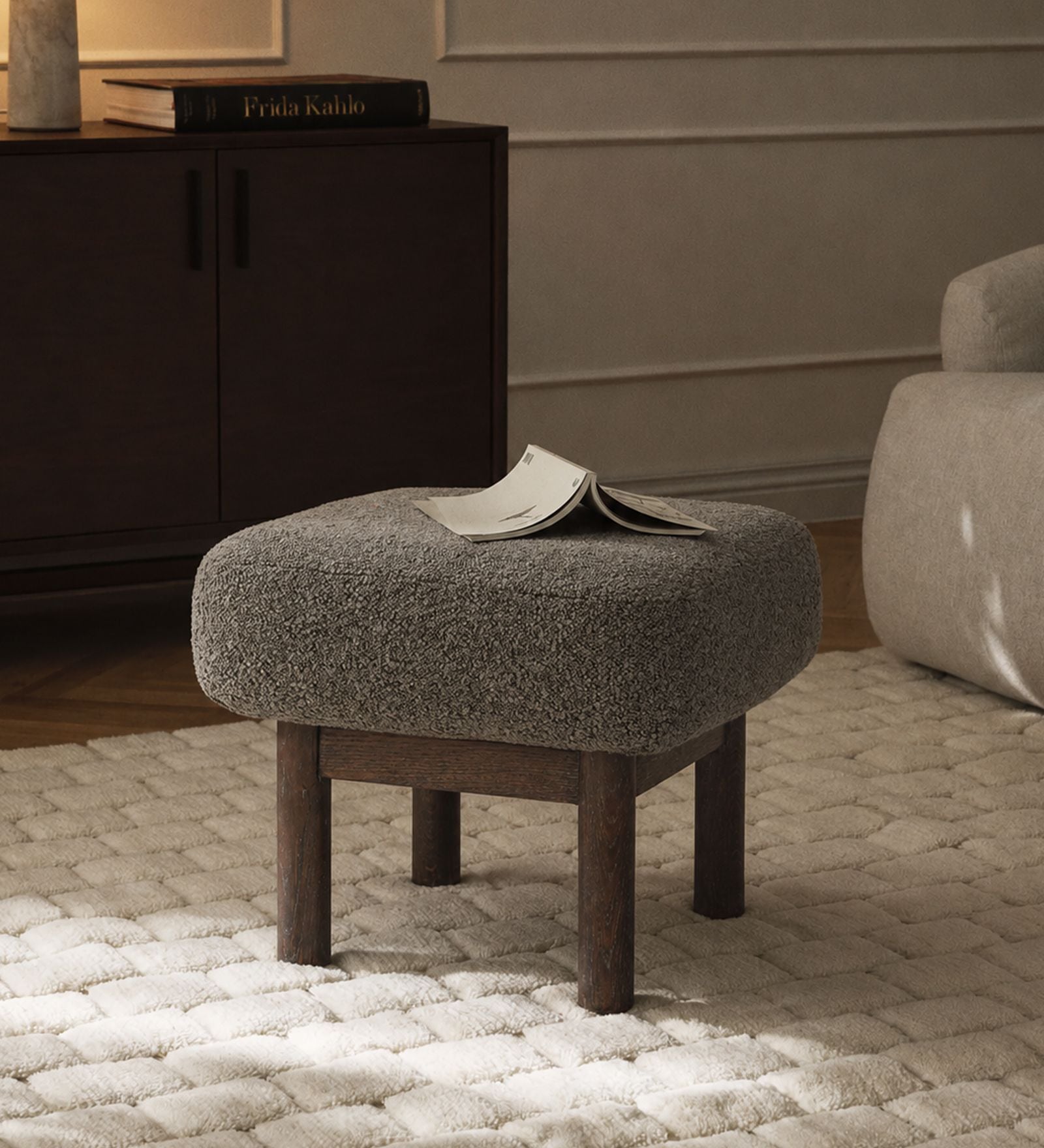 Rufus Boulder Pouffe In Espresso Oak Finish