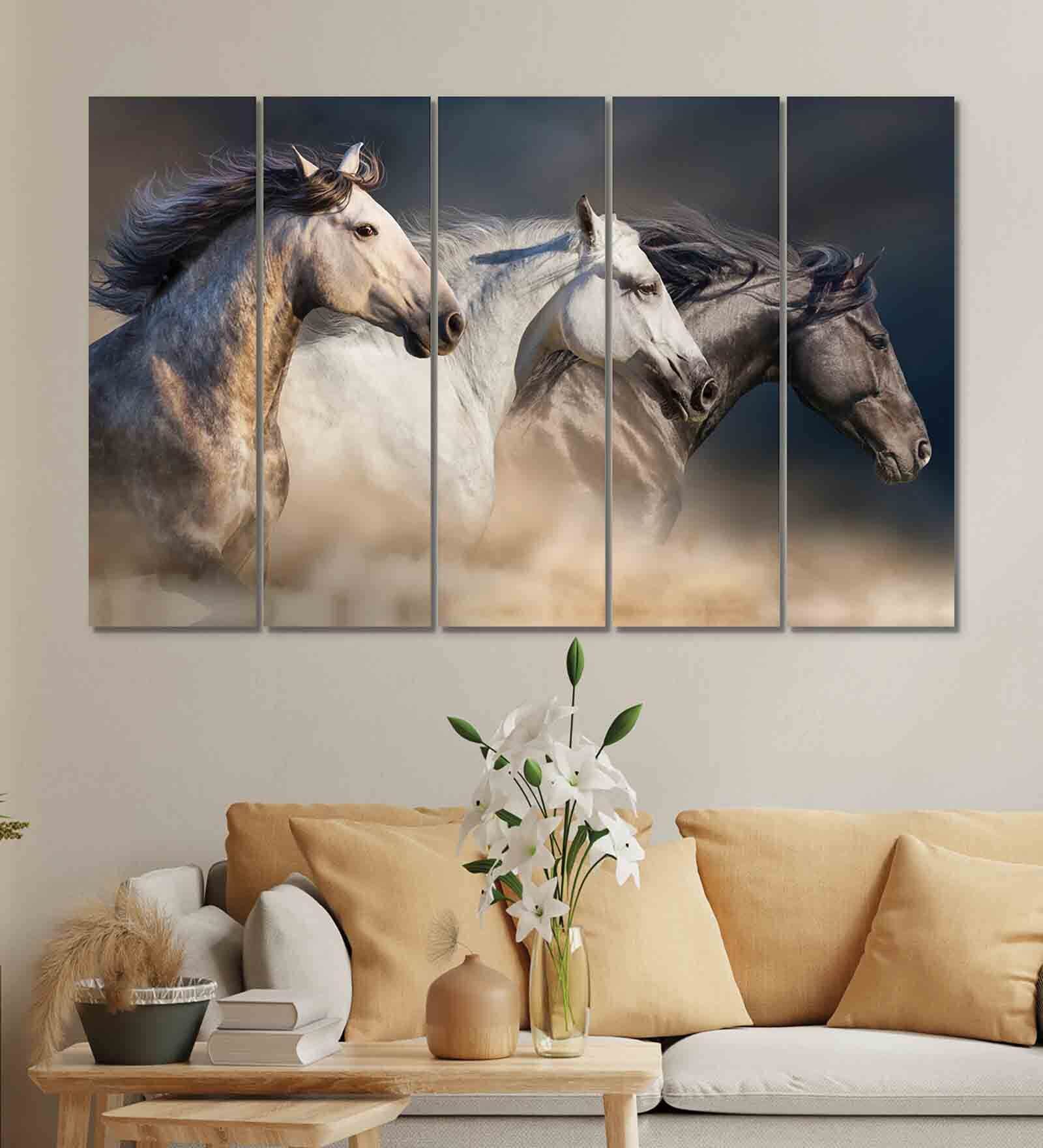Running Horse Multicolour MDF (Set of 5) Art Panels