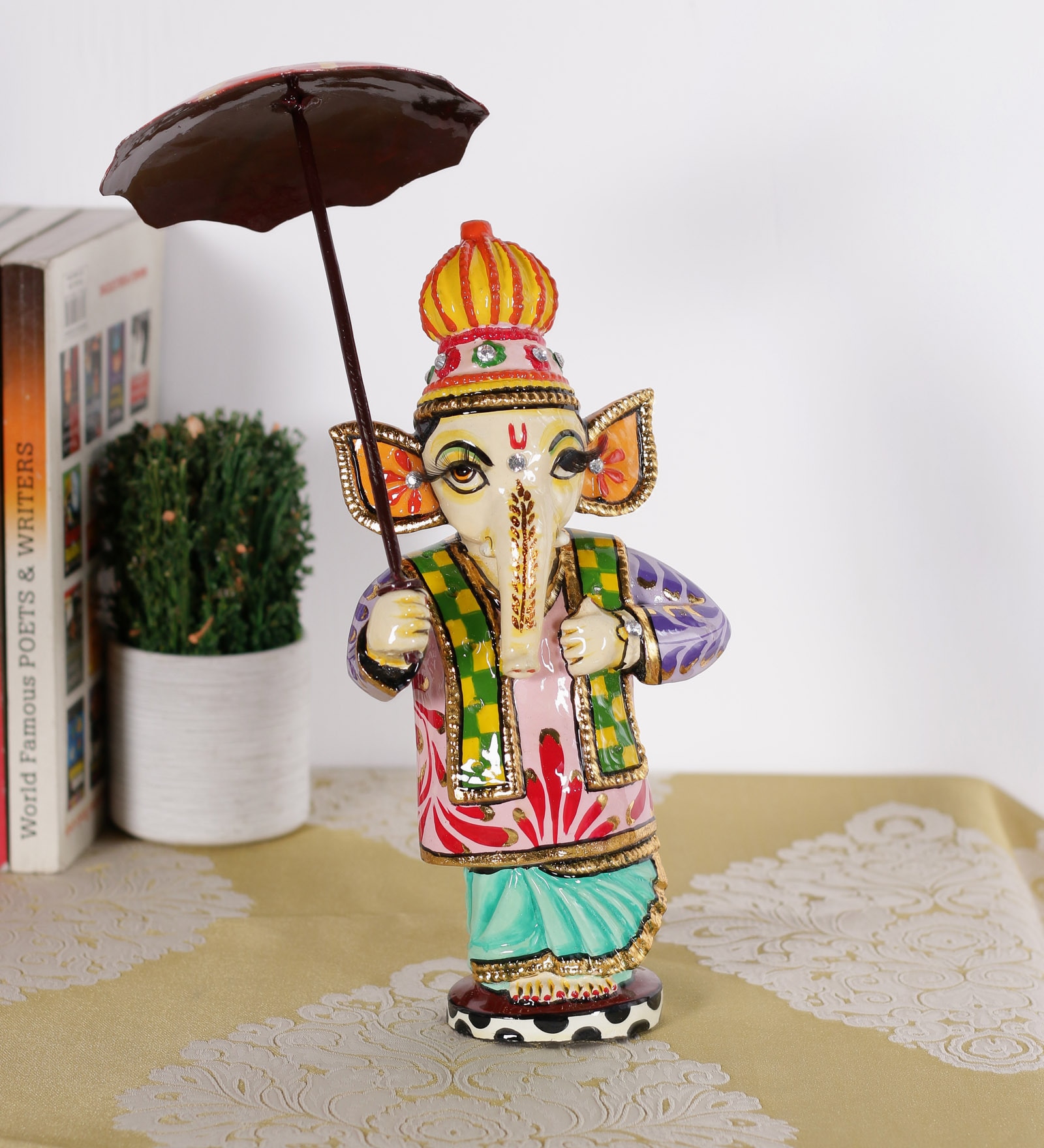 Rural Craft Multicolour MDF Lord Ganesha with Umbrella