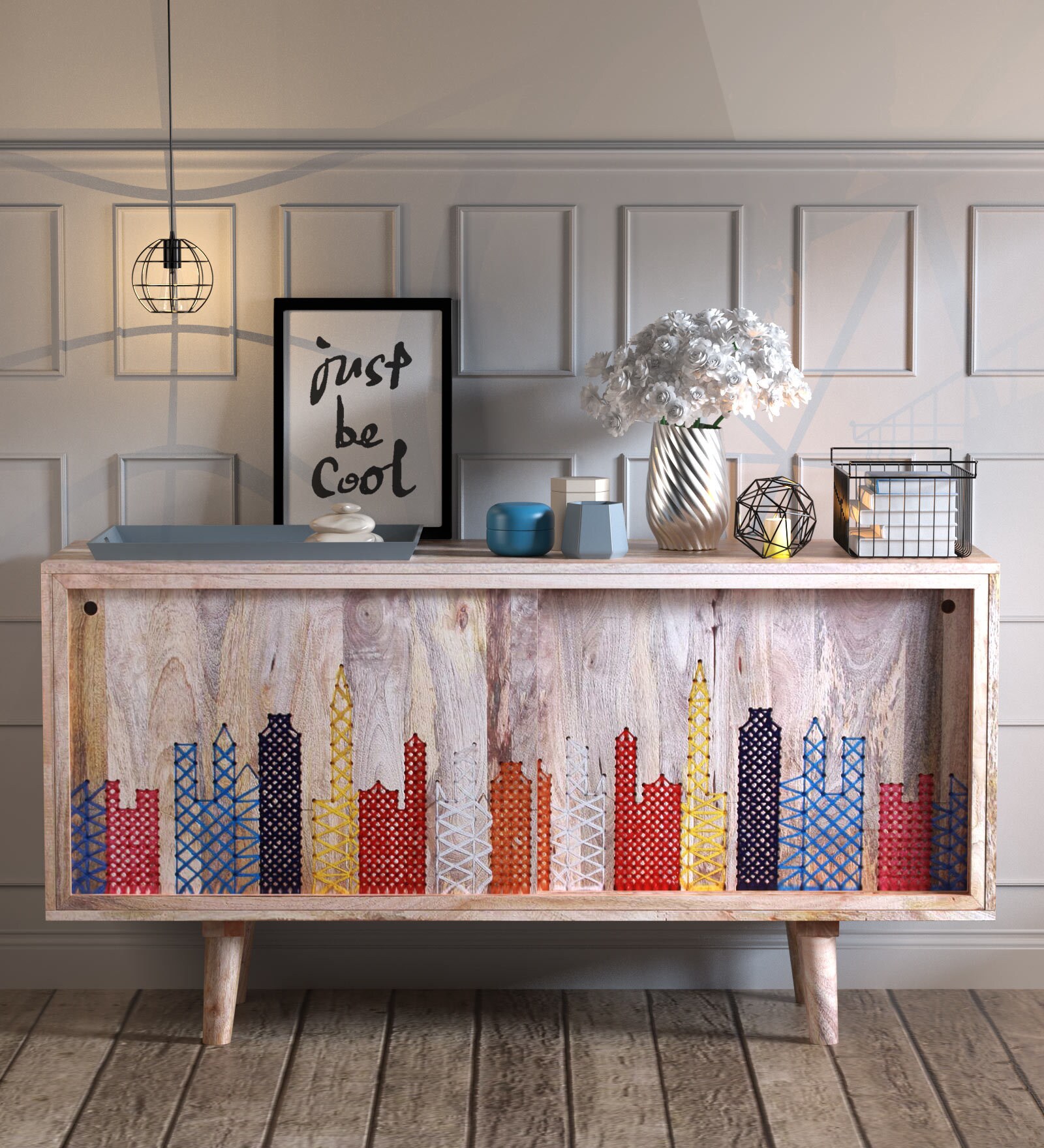 Russ Solid Wood Cabinet with Sliding Doors