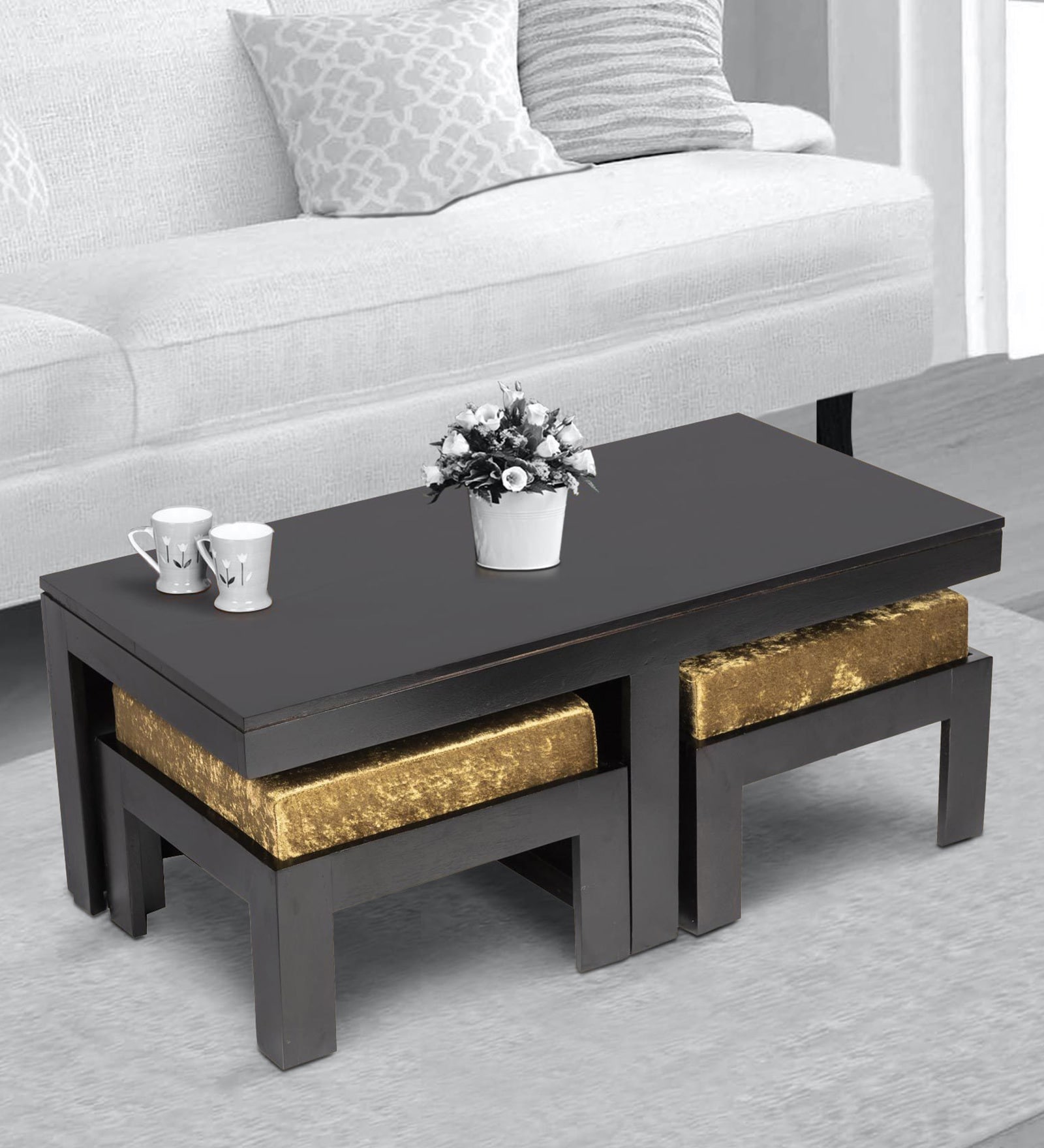 Buy Russell Coffee Table Set inDark Walnut Finish by Ikiriya Online