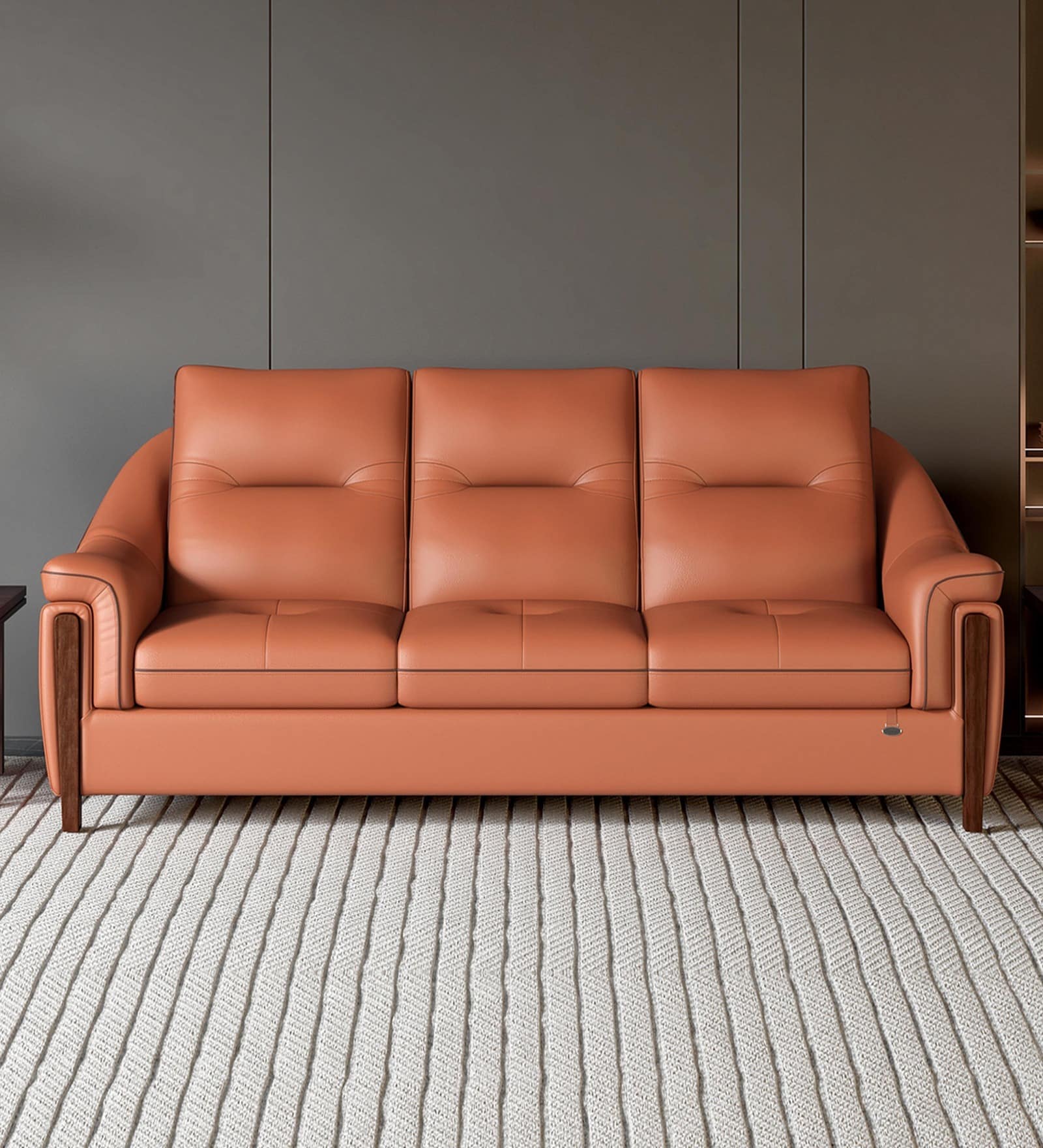 Russet Leatherette 3 Seater Sofa In Brown Color