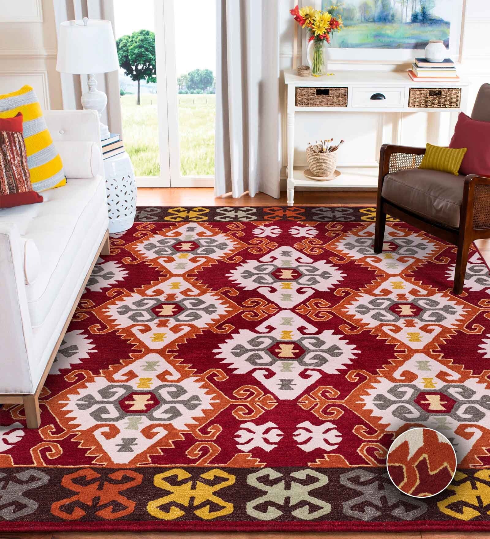 Rust & Red Traditional Wool Blend 5' X 7' Hand Tufted Carpet