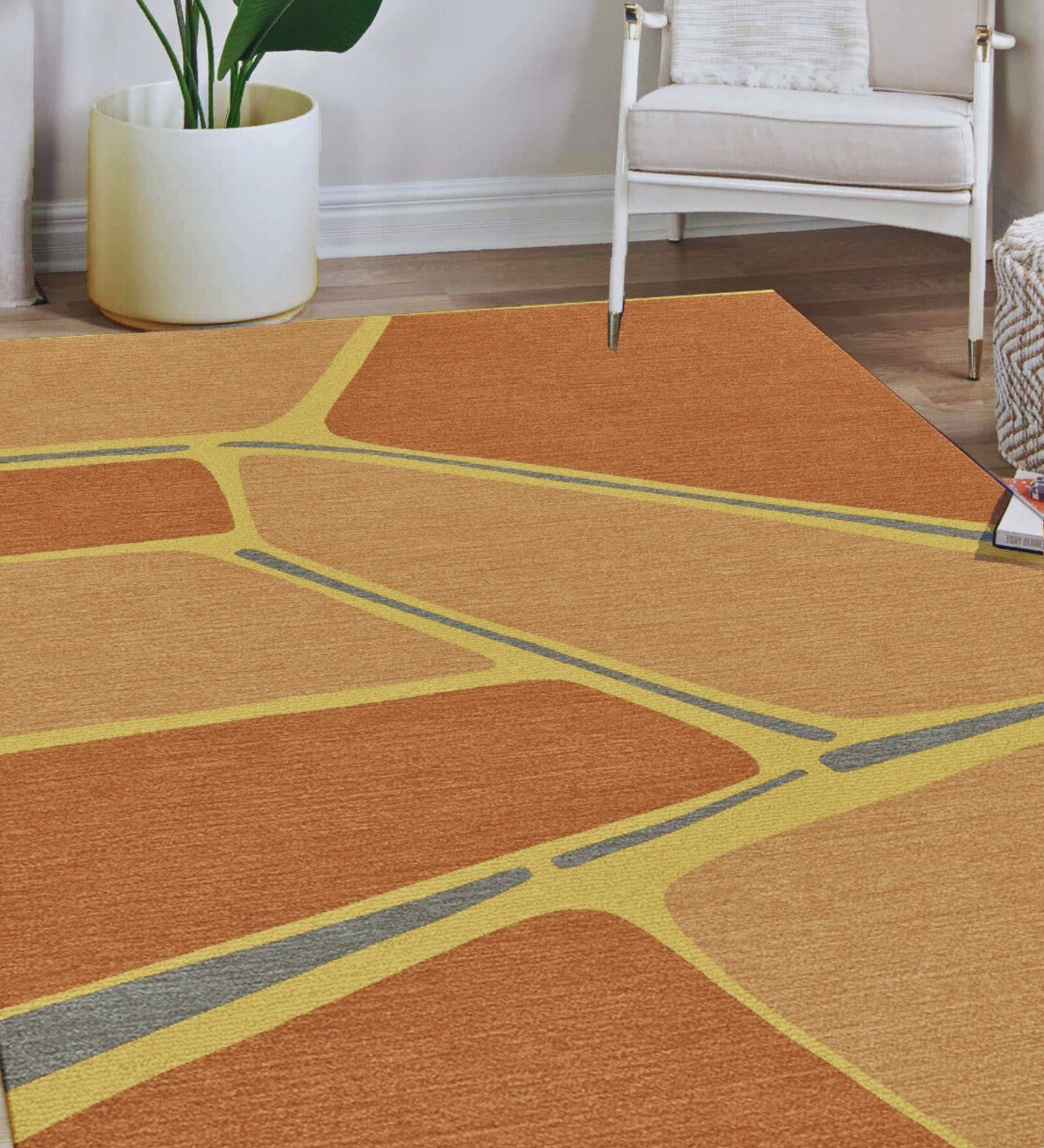 Rust Abstract Wool 4 ft x 6 ft Hand Tufted Carpet