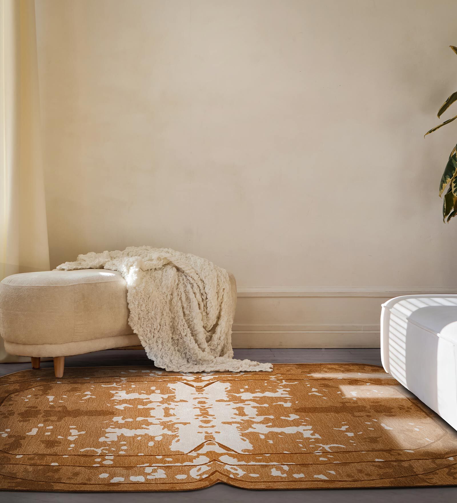 Rust Abstract Wool and Cotton 5 ft x 8 ft Hand tufted Carpet