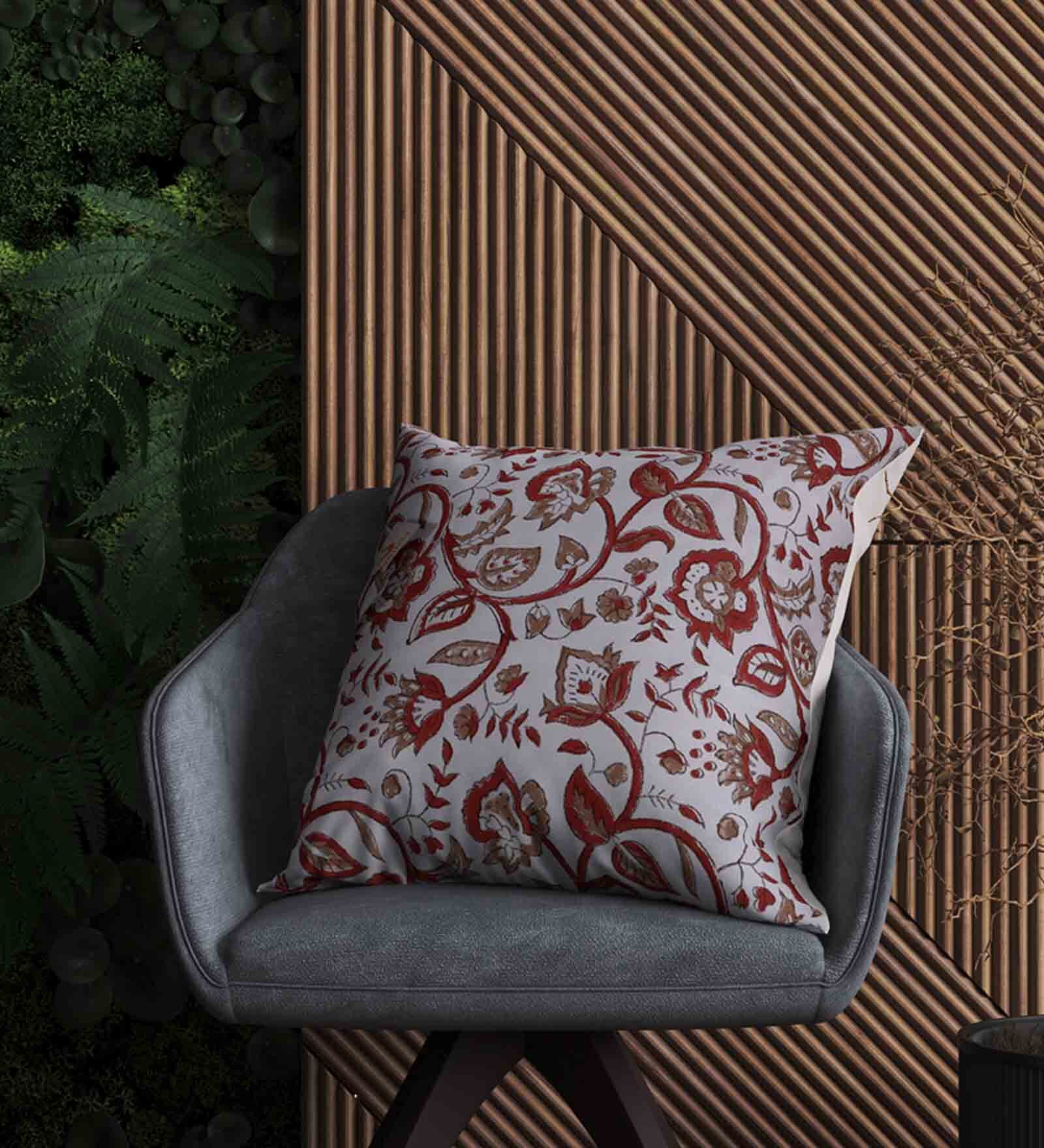 Rust Floral Cotton 18 x 18 Inches Cushion Covers (Set of 5)