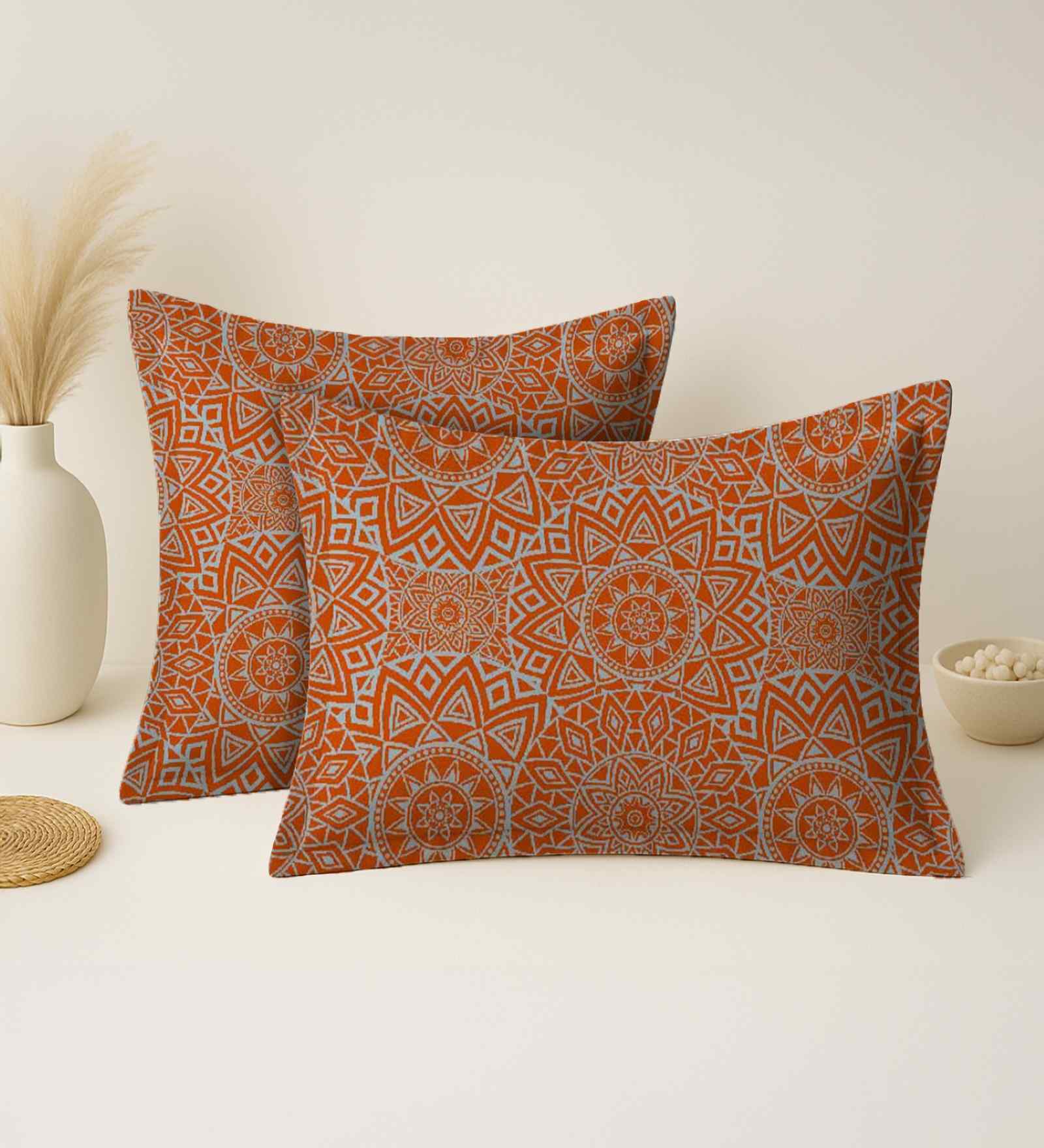 Rust Cotton 27x18 Inches Pillow Covers (Set of 2)