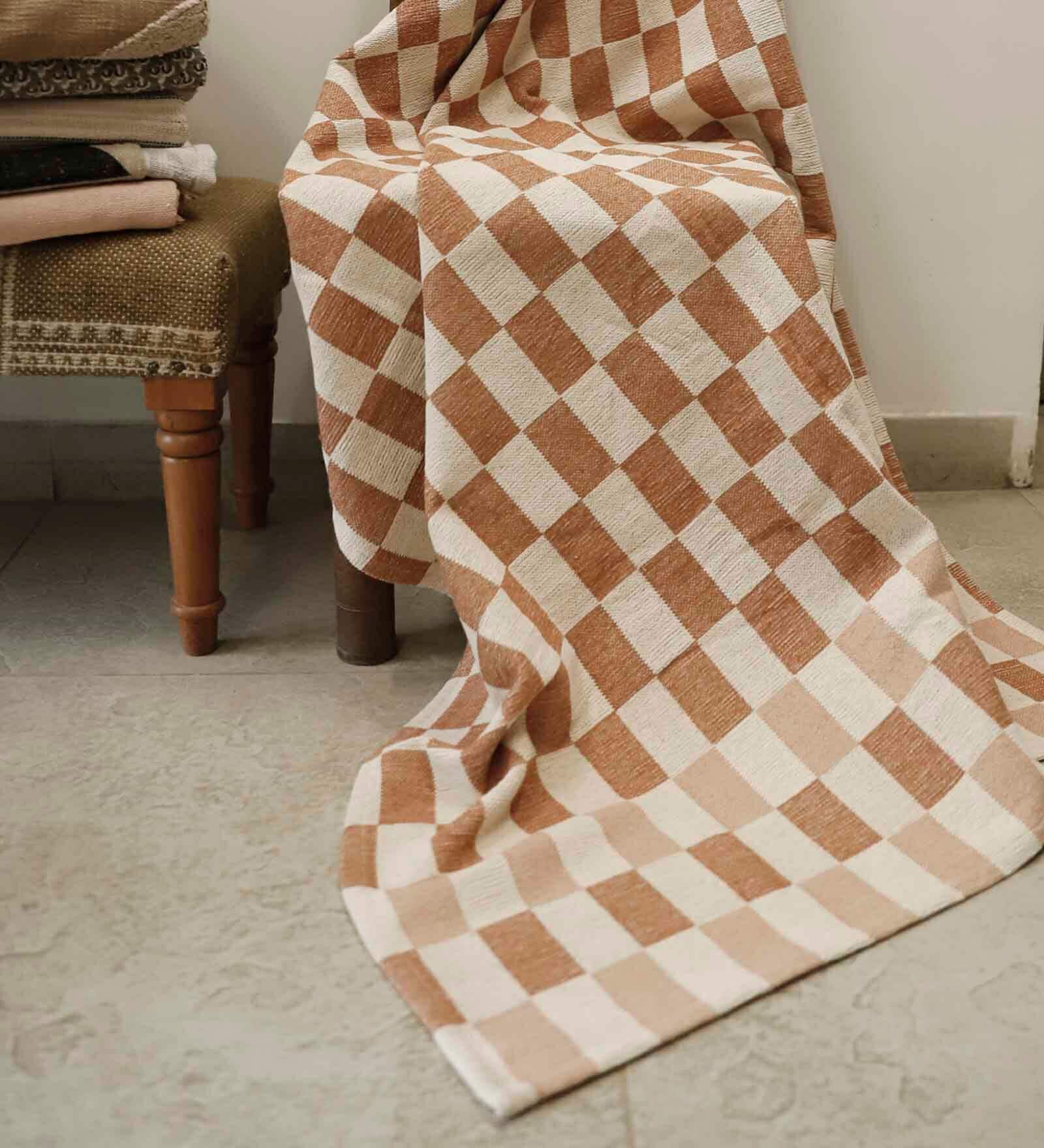 Rust Cotton Geometric 67X50 Inches Throw