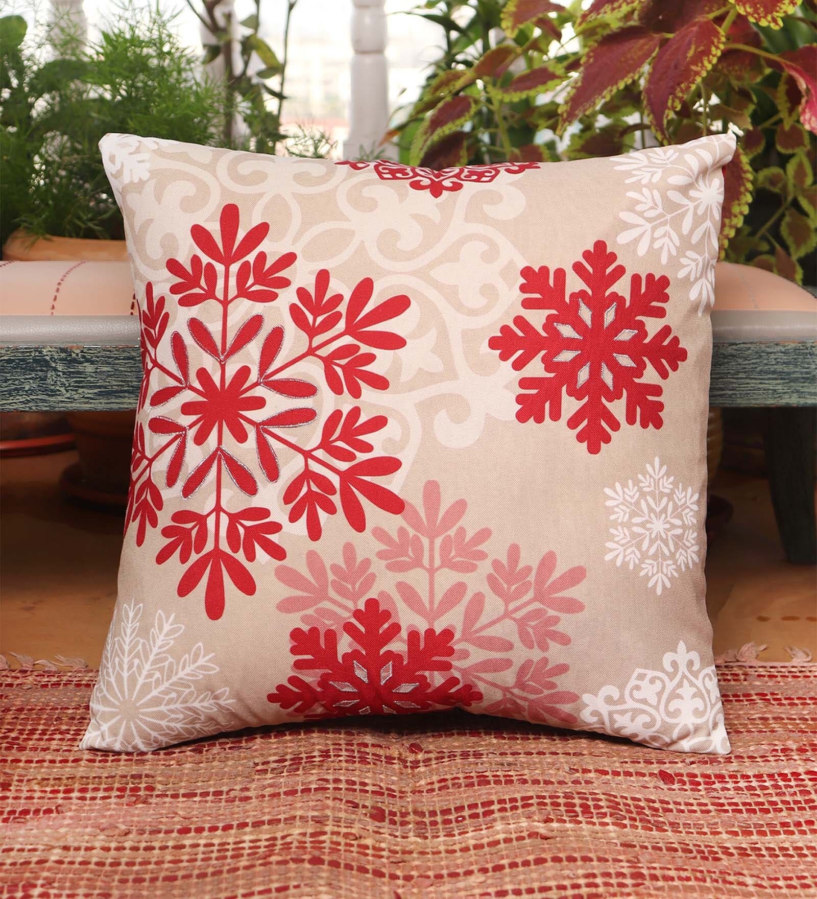 Rust Floral Cotton Blend 16 x 16 Inches Cushion Cover