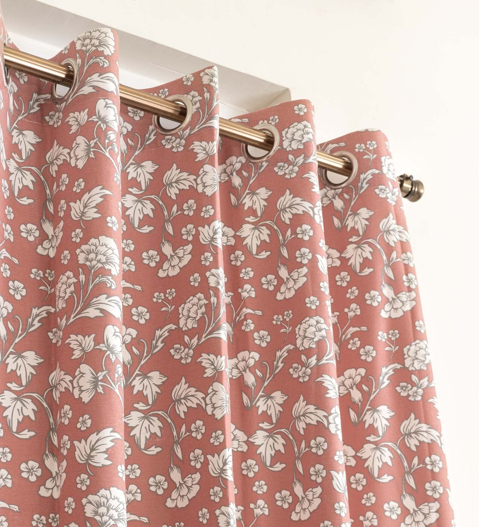 Buy Rust Floral Cotton 5.5 Ft Semisheer Eyelet Window Curtain by The
