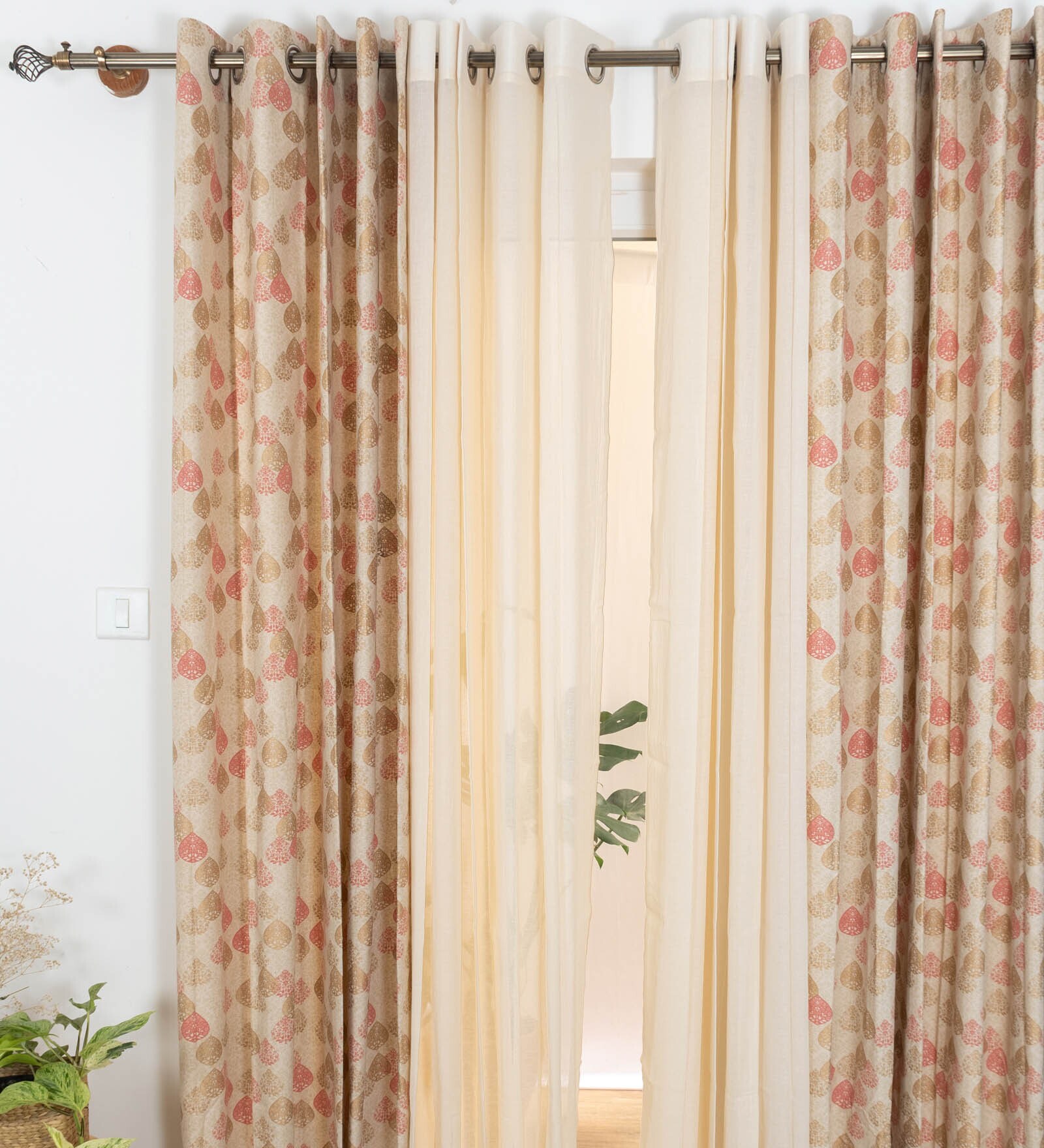 Buy Rust Solid Cotton 5.5 Ft Semisheer Eyelet Window Curtains (Set of 4