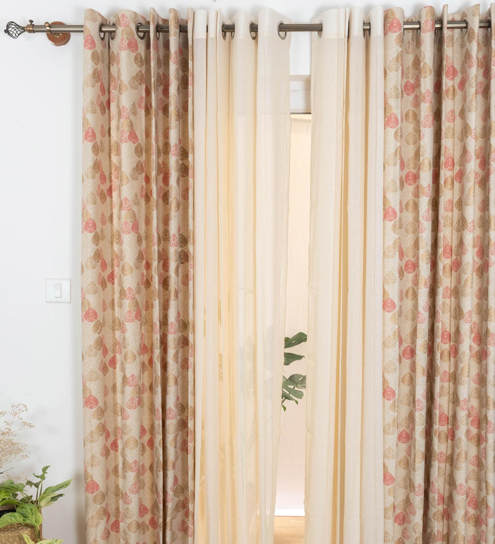 Rust Solid Cotton 7.5 Ft Semisheer Eyelet Door Curtains (Set of 4)