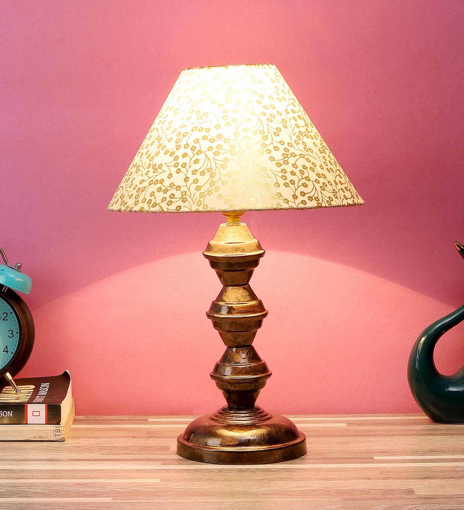 Rust Fabric Shade Table Lamp With Copper Base