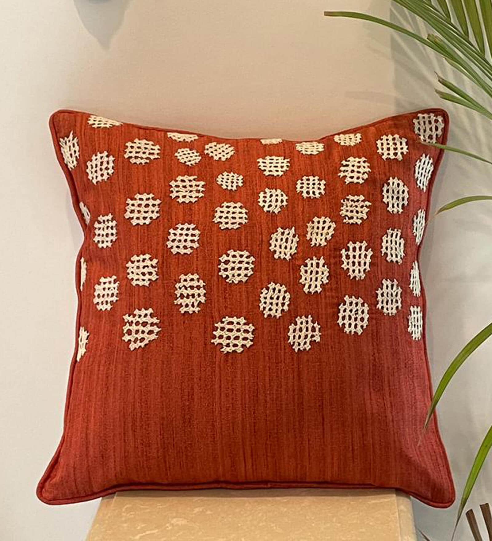 Rust Woven Cotton Silk 16 x 16 Inches Cushion Cover