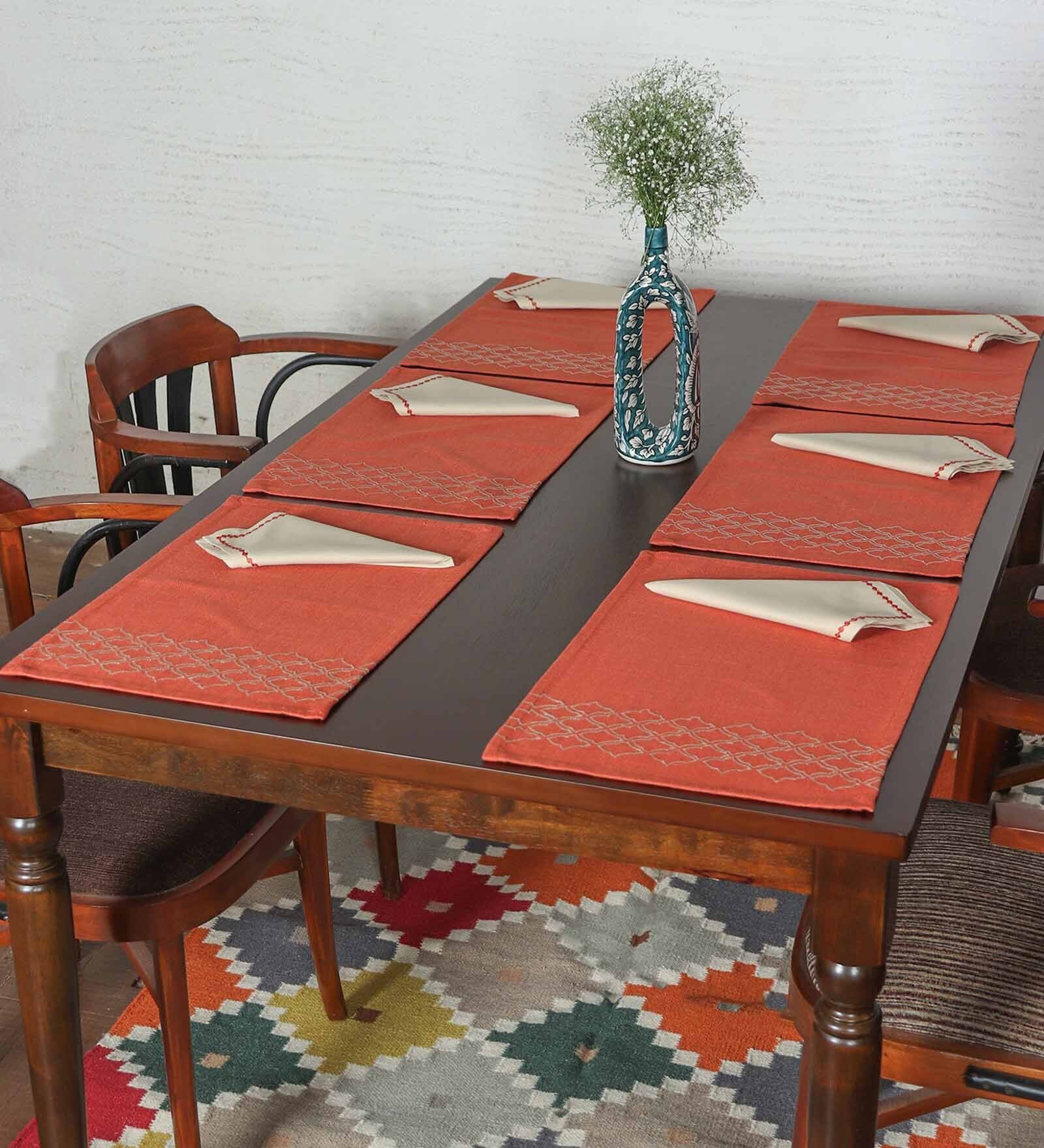 Rust Geometric Polycanvas (Set of 6) Placemat With Napkins
