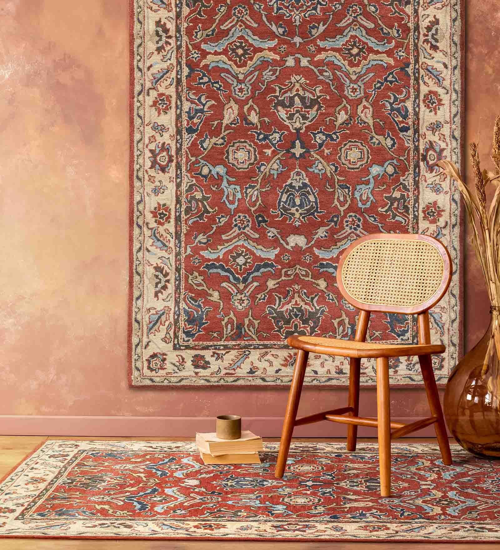 Buy Rust Persian Woolen Blend 6 x 9 Feet Hand Tufted Carpet by Obeetee ...