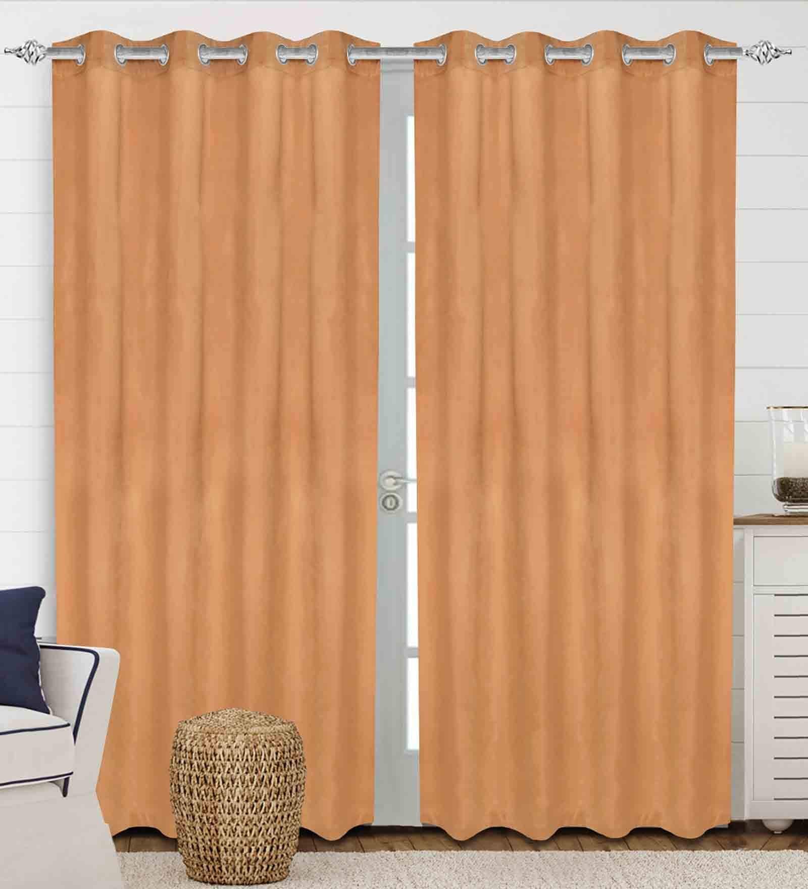 Rust Polyester Solid 7 ft Light Filtering Eyelet (Set of 2) Door Curtains