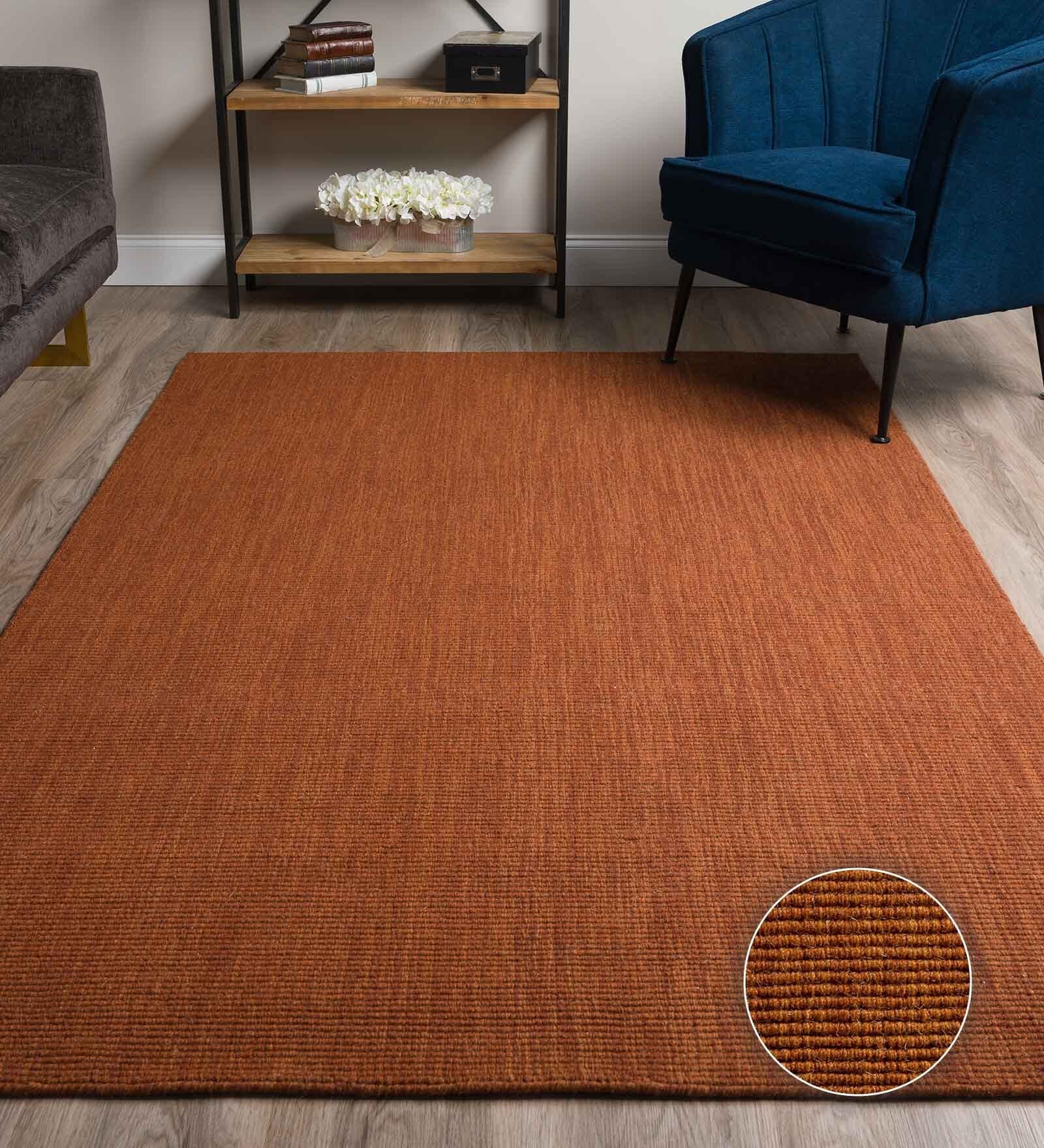 Rust Solid Wool & Jute 8 x 10 Feet Hand Woven Carpet