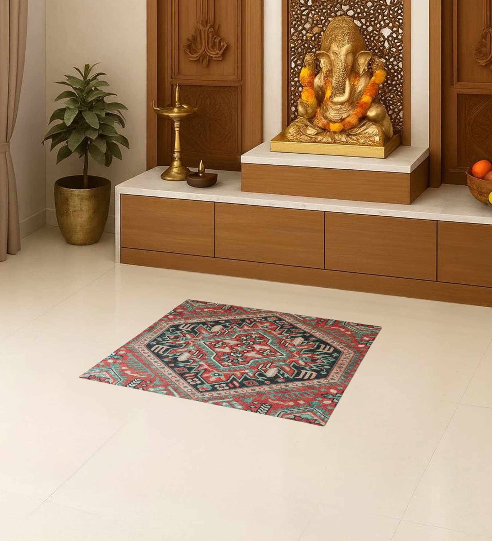 Rust Traditional Polyester 24x24 Inches Skid-Resistant Backing Prayer Mats (Pack of 1)