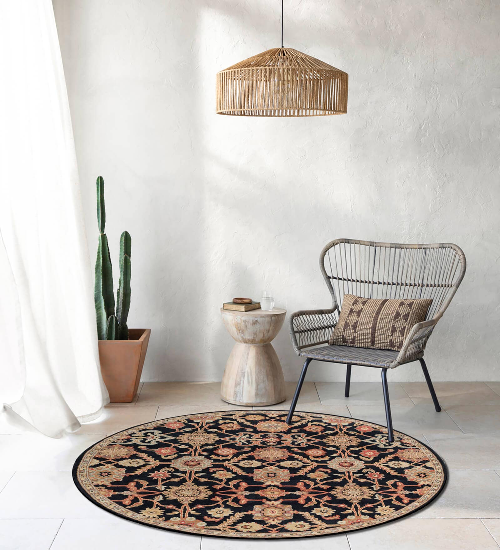Rust Traditional Wool Round Hand Tufted Carpet