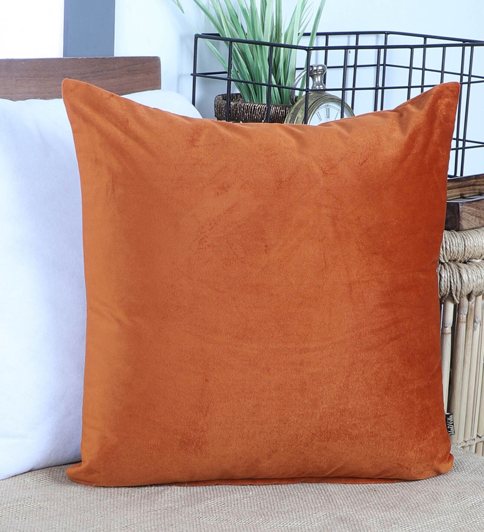 Rust Solid Velvet 18 x 18 Inches Cushion Cover