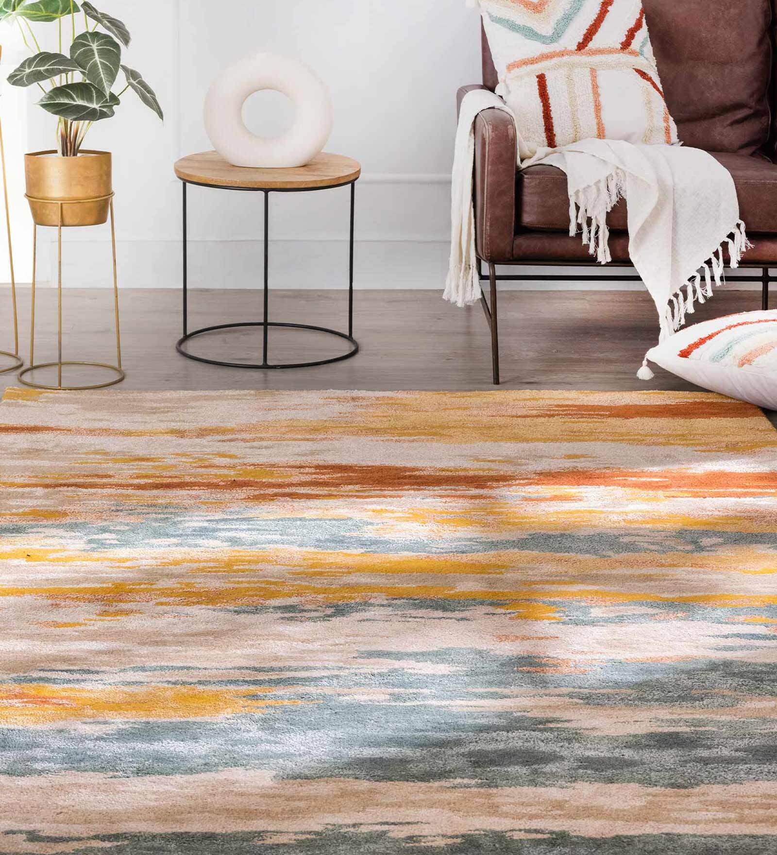 Rust Viscose and Wool Abstract 8 ft x 10 ft Hand Tufted Carpet