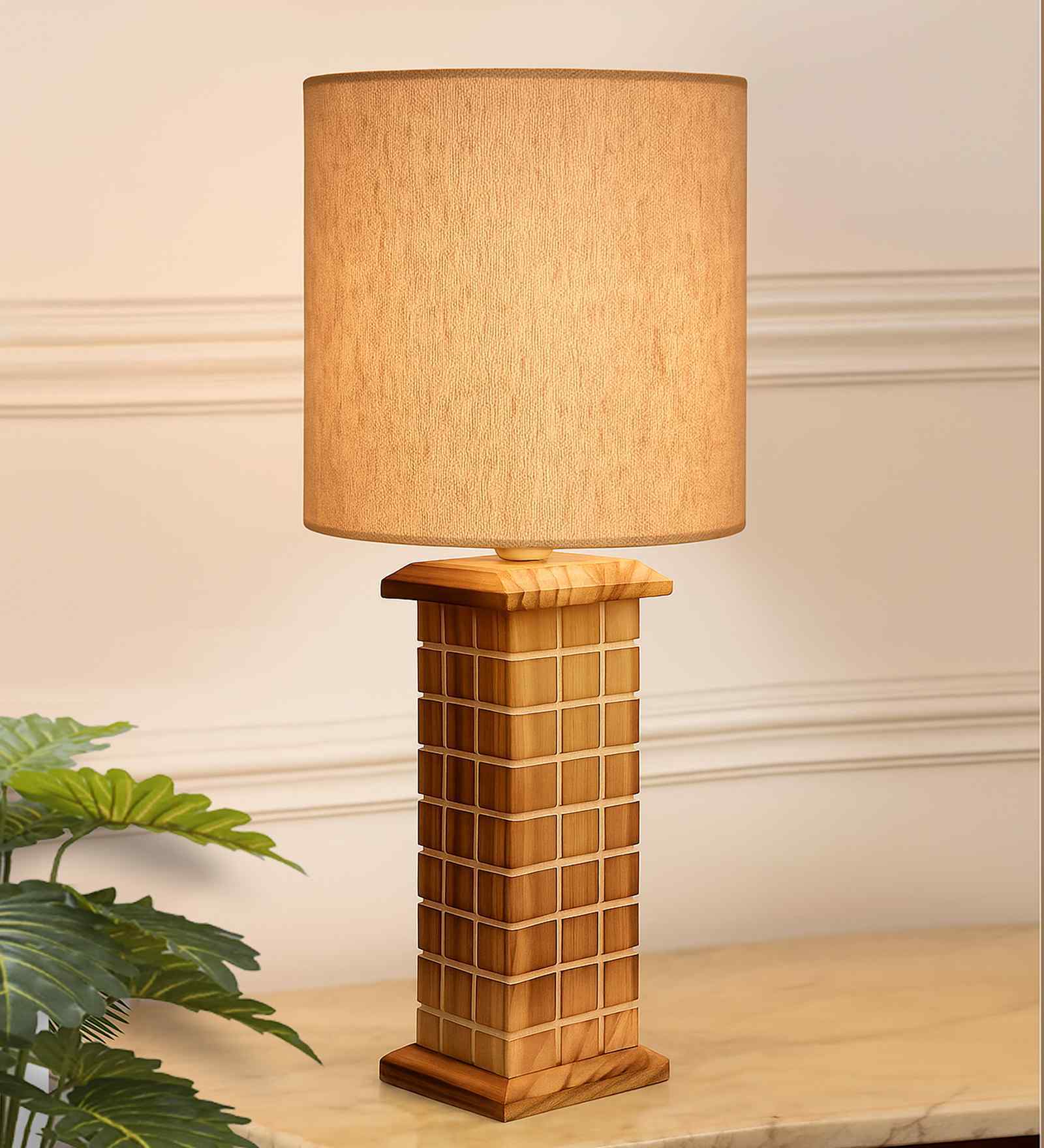 Rustic Beige Table Lamp New York Skyline Fabric Shade, Jute Drum