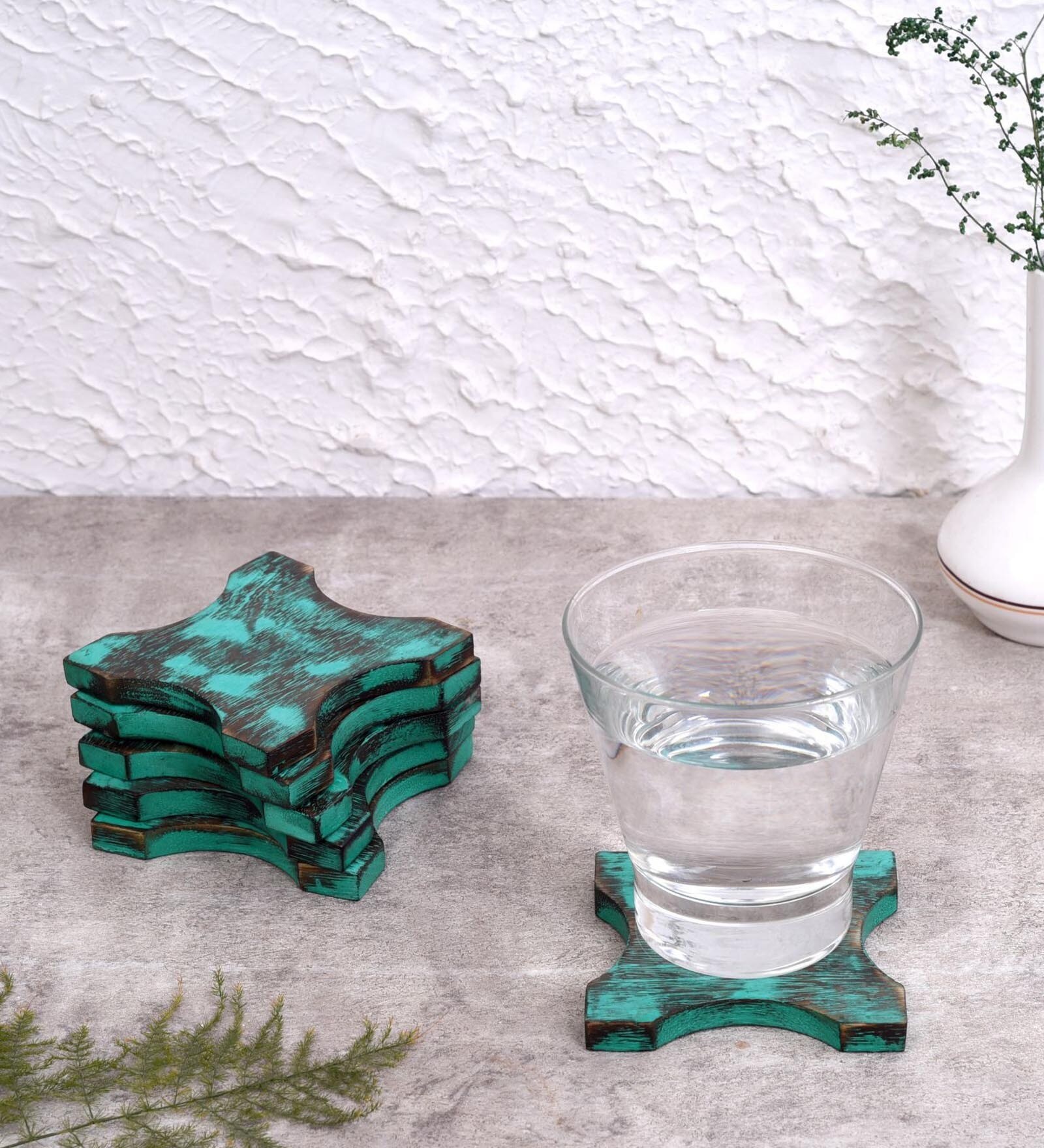 Rustic Blue Steam Beach Wood (Set of 6) Coaster