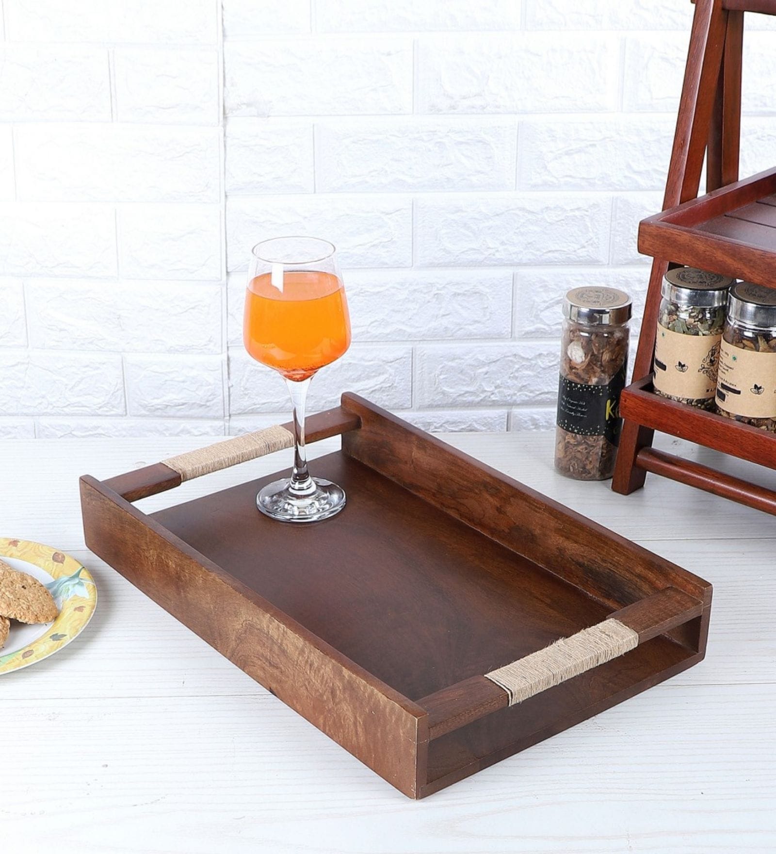 Rustic Charm Brown Tribal Wood Serving Tray