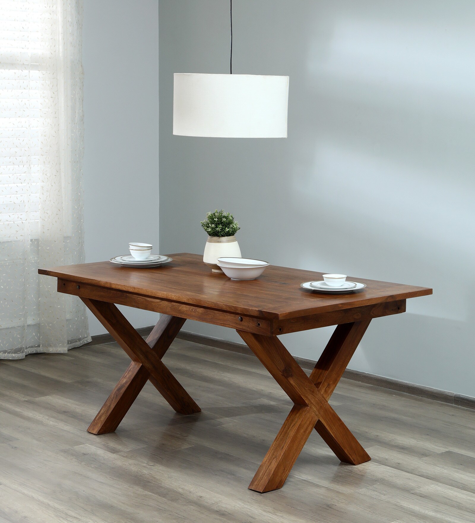 Rustic Solid Wood 6 Seater Dining Table in Brown Finish