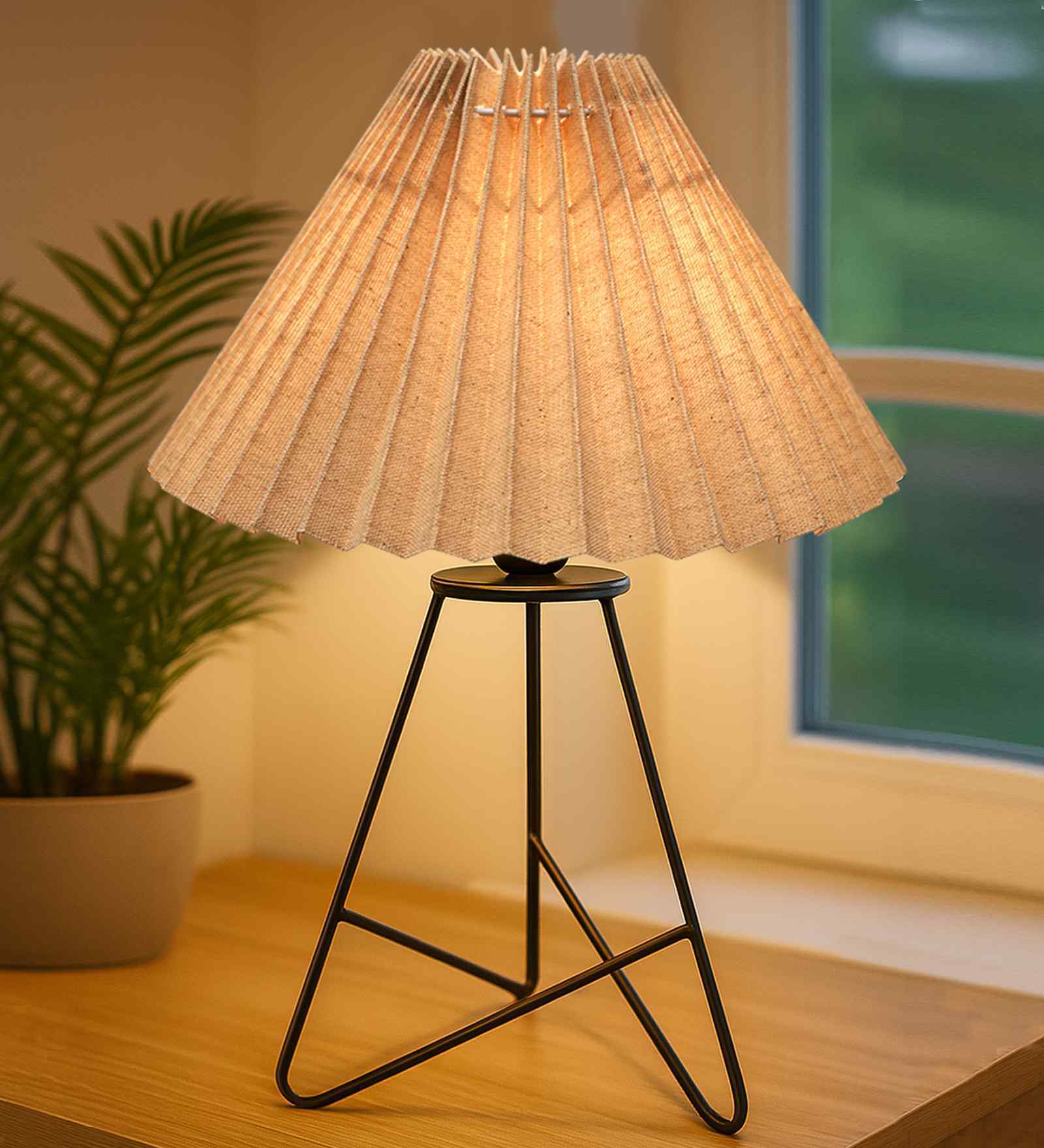 Brown Rustic Farmhouse Table Lamp Fabric Shade