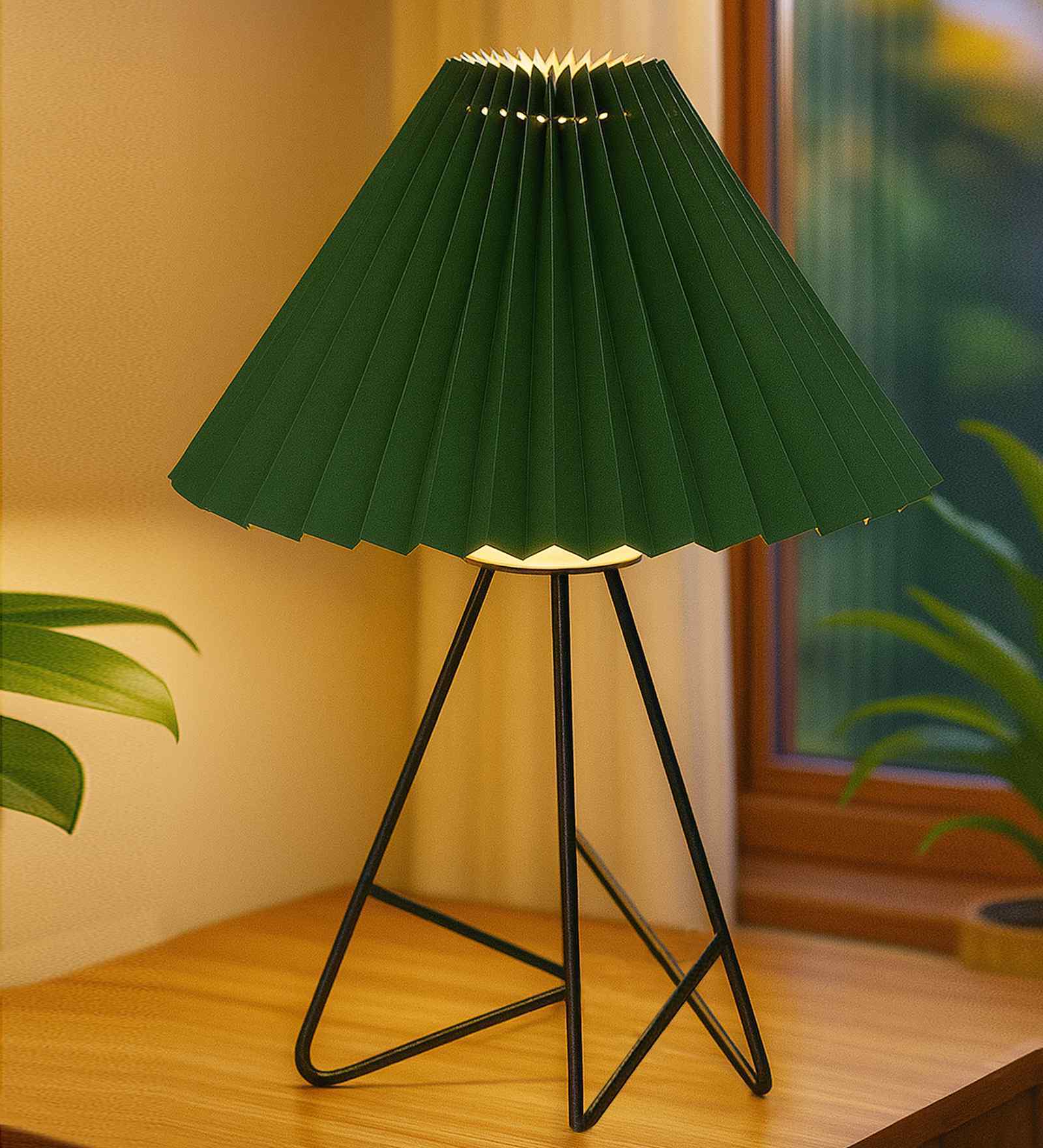 Green Rustic Farmhouse Table Lamp Fabric Shade