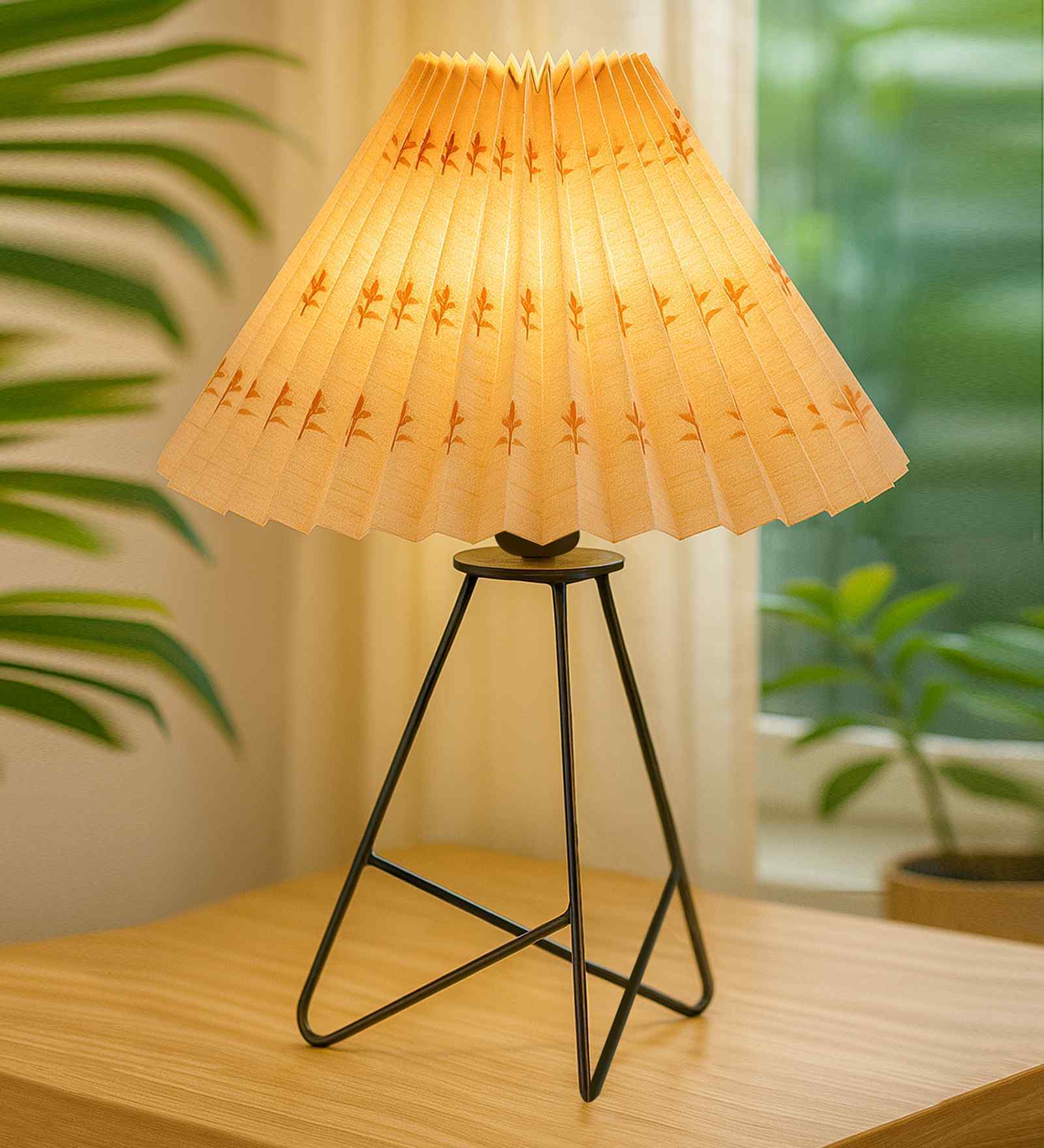 Brown Rustic Farmhouse Table Lamp Fabric Shade