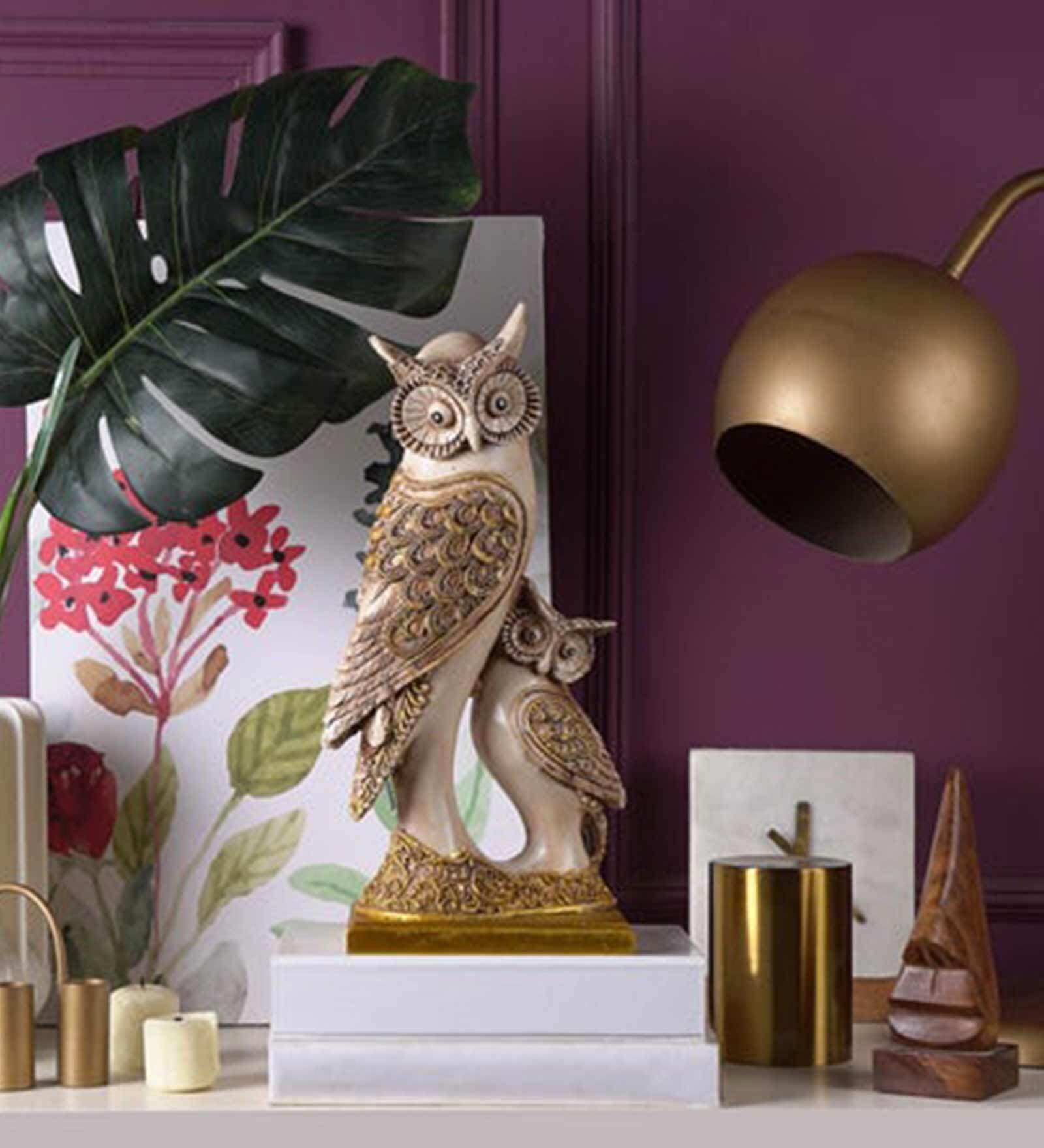 Rustic Golden Winged Owl Resin Figurine