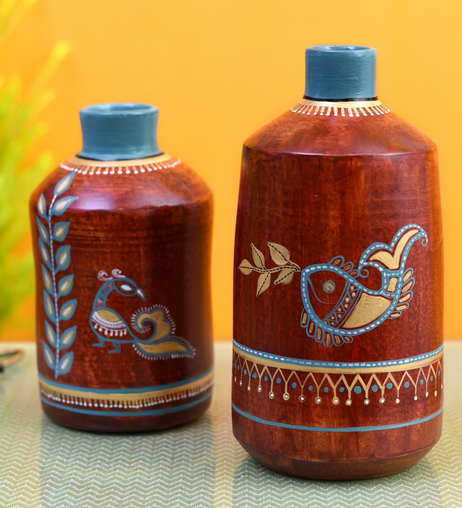 Rustic Madhubani (Set Of 2) Red Terracotta Table Vase