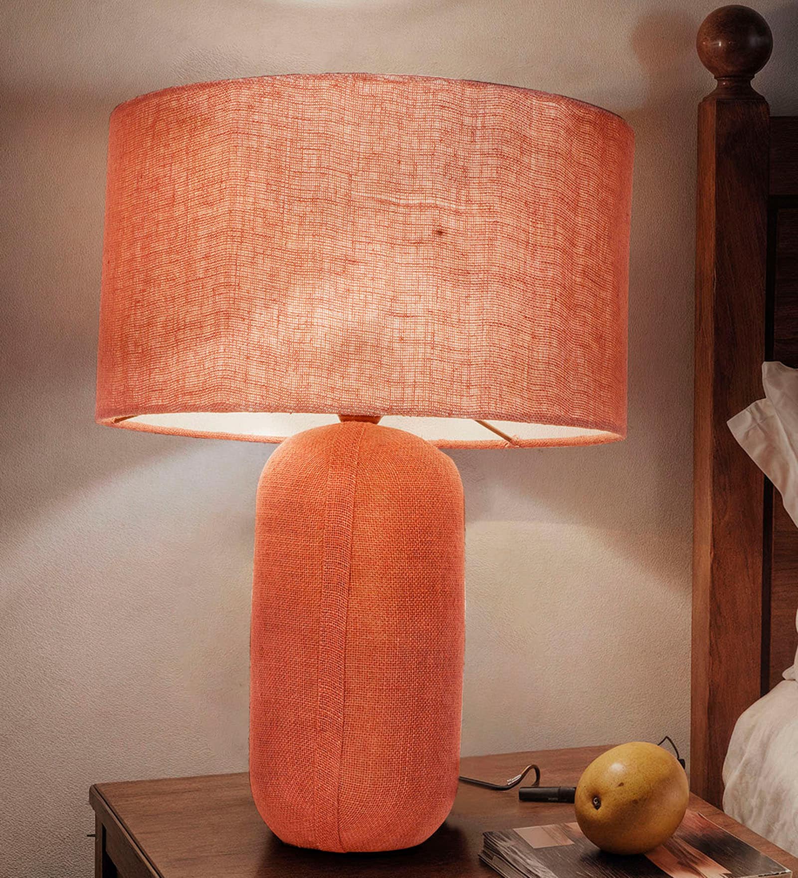 Rustic Red Oxide Jute & Fabric Capsule Table Lamp
