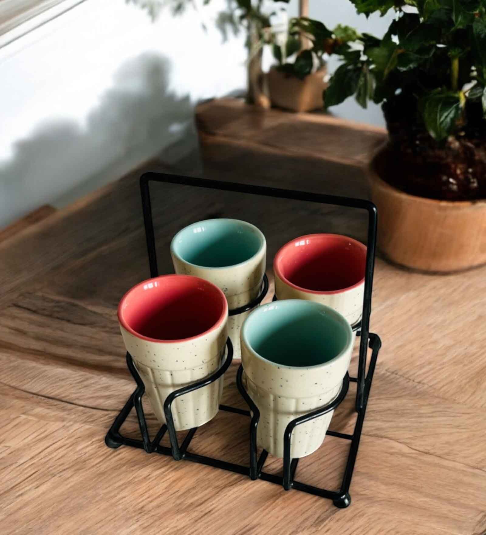 Rustic Stone | Handcrafted Matte Chic Kulhad Ceramic Mugs with Stand