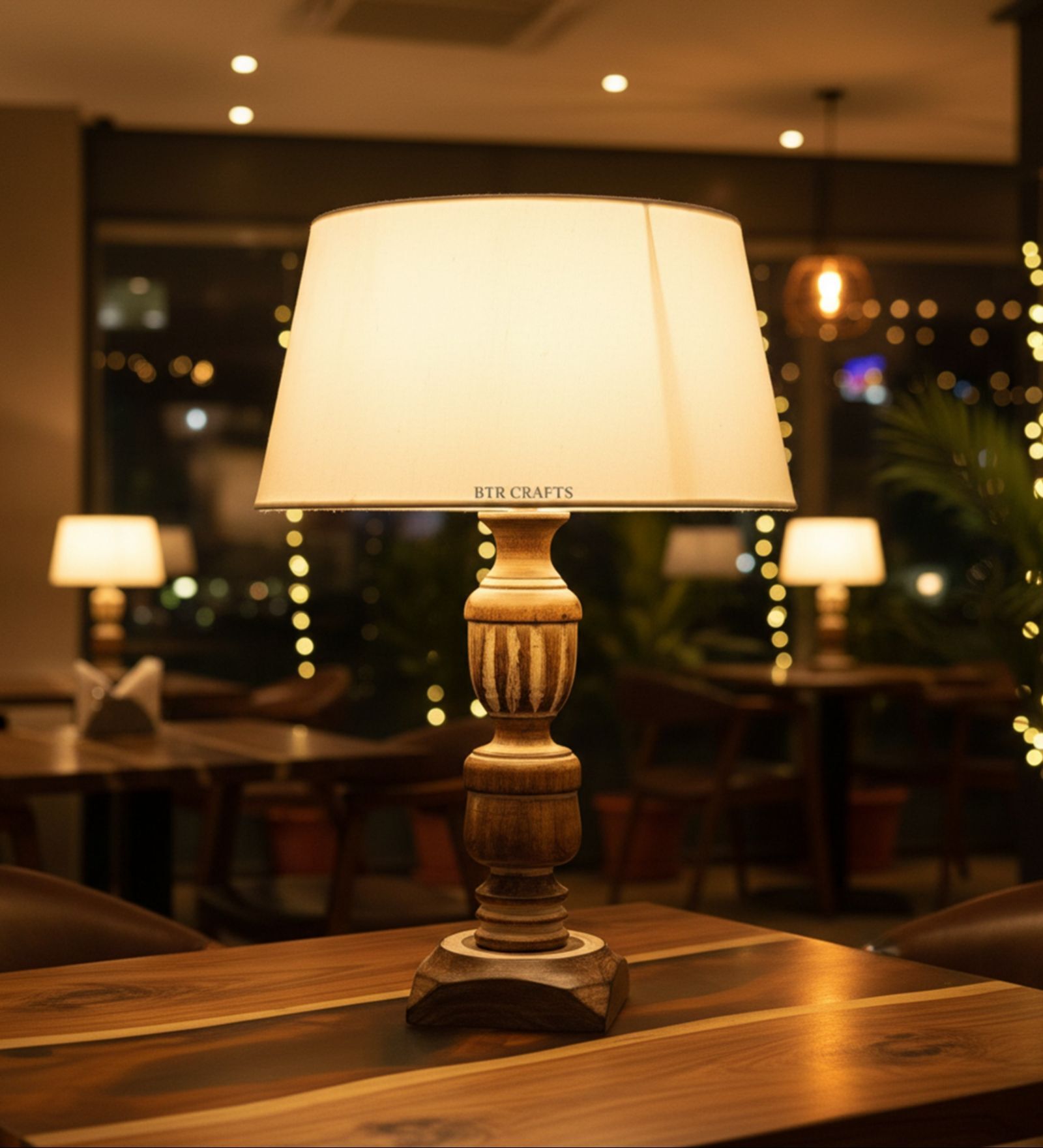 Rustic Wooden Table Lamp  with White Fabric Shade | Modern Farmhouse Bedside Lamp for Living Room, Bedroom & Home D cor