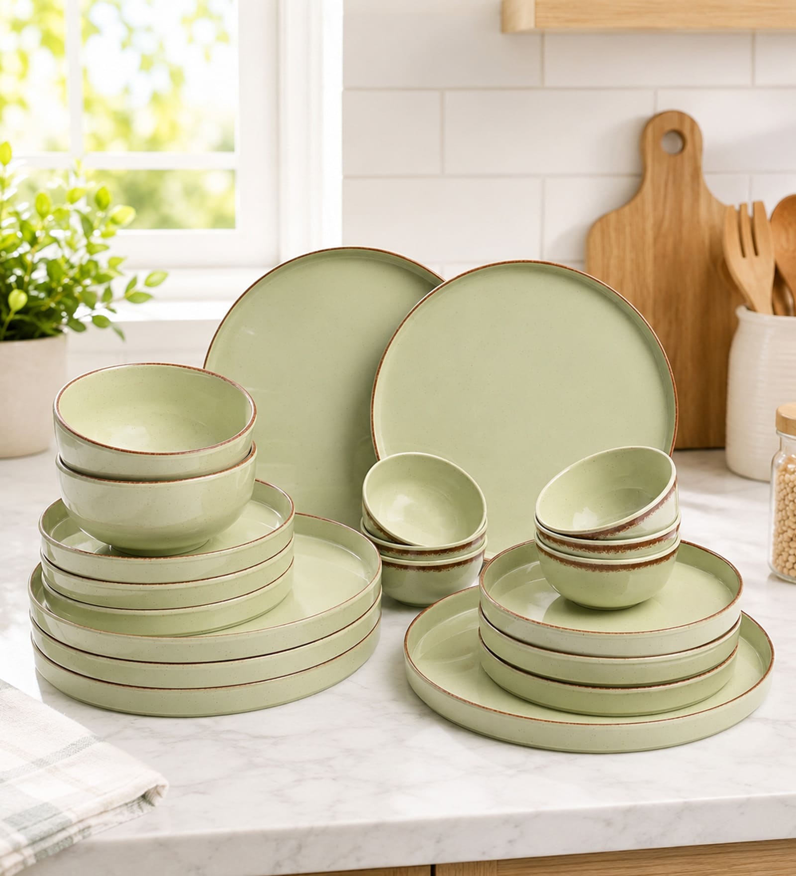 Rusty Green Melamine Plato Dinner Set Of 20 Pcs
