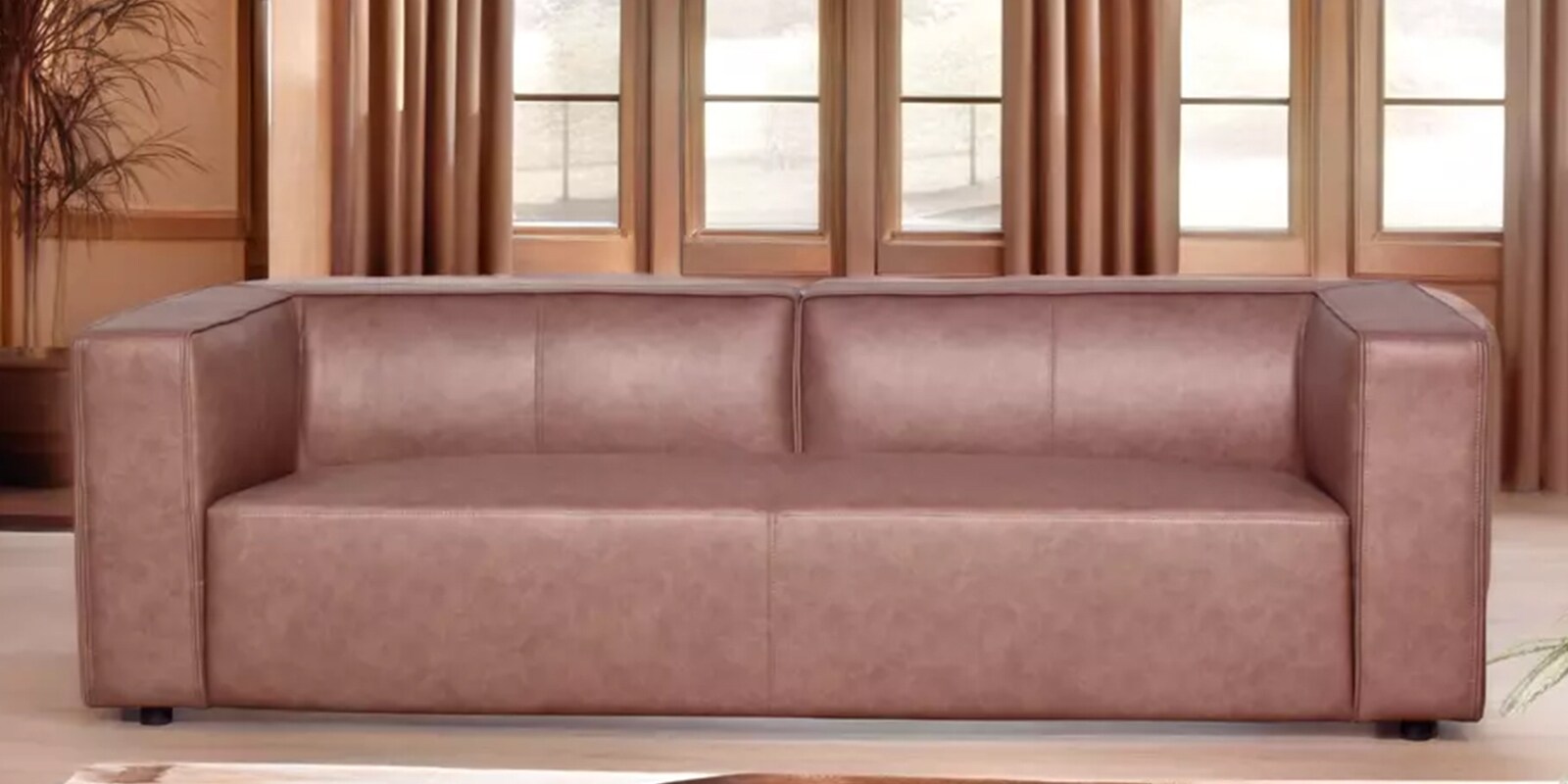 Rubix Leather 3 Seater Sofa in Brown Colour Rubix Leather 3 Seater Sofa in Brown Colour
