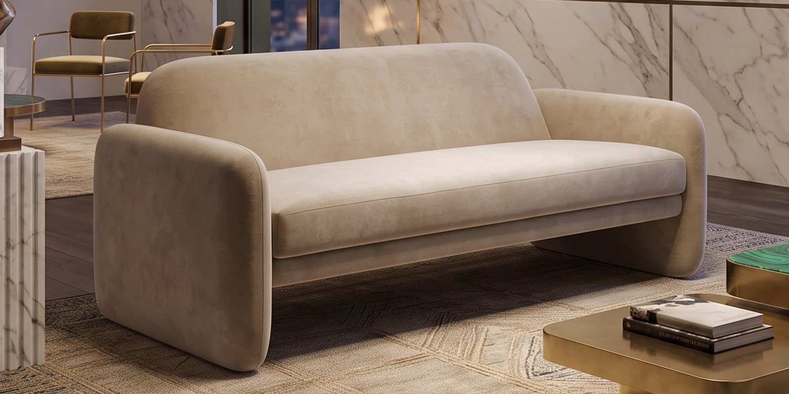 Ruby 3 Seater Sofa In Natural Velvet Fabric