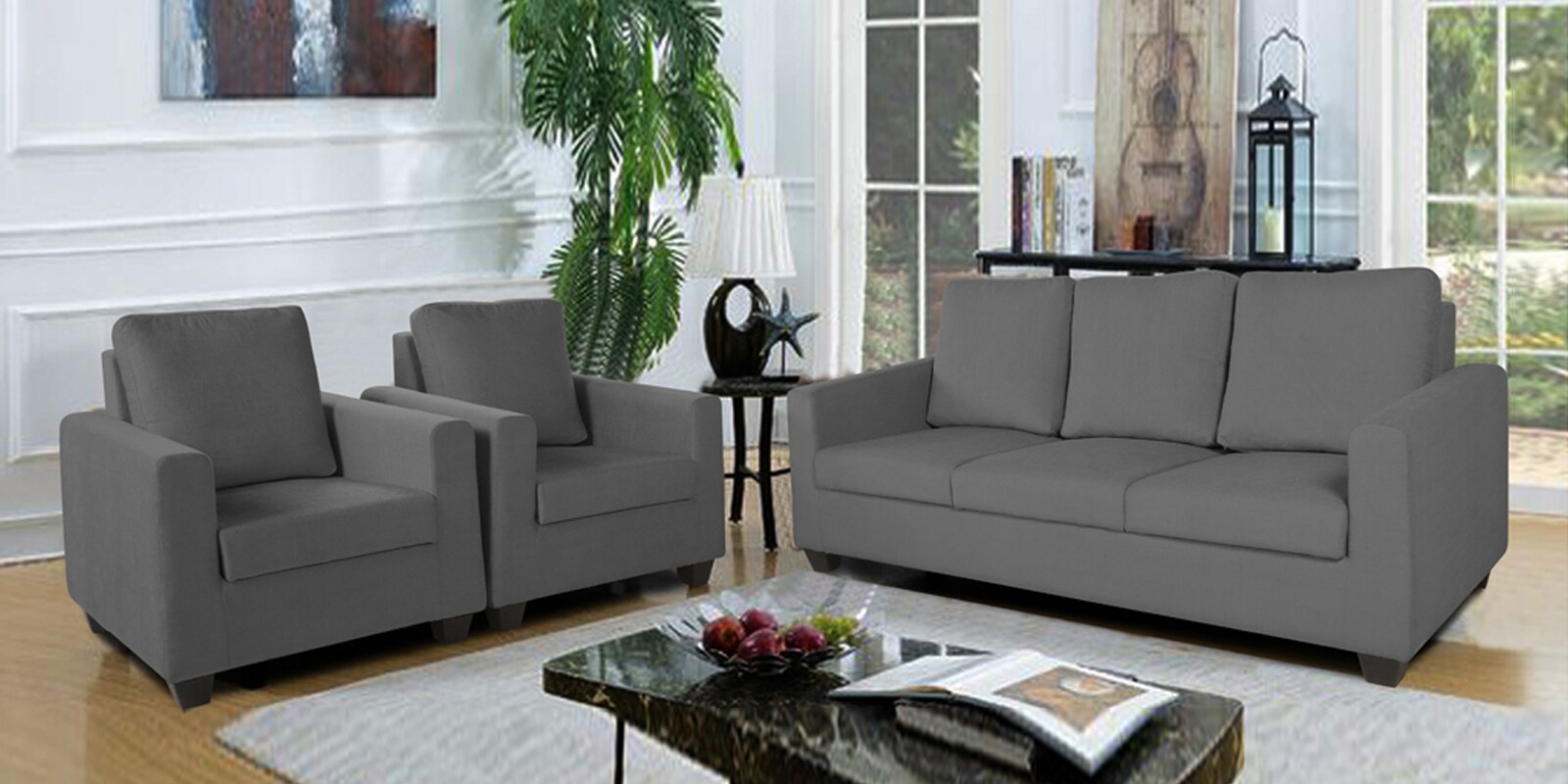 Russell Fabric Sofa Set in Grey Colour with (3+1+1) Combination Russell Fabric Sofa Set in Grey Colour with (3+1+1) Combination