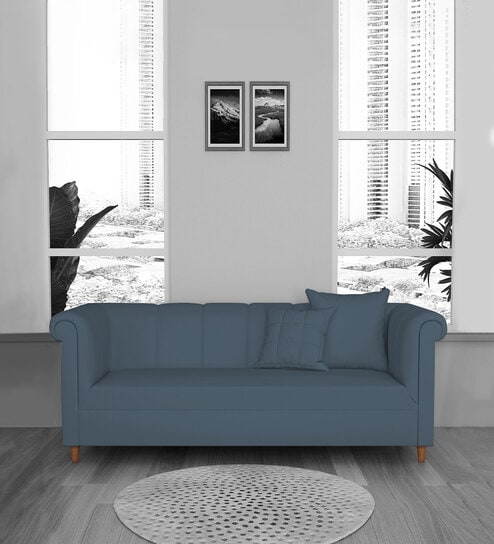 Rubi Velvet 3 Seater Sofa in Oxford Blue Colour