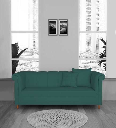 Rubi Velvet 3 Seater Sofa in Pine Green Colour
