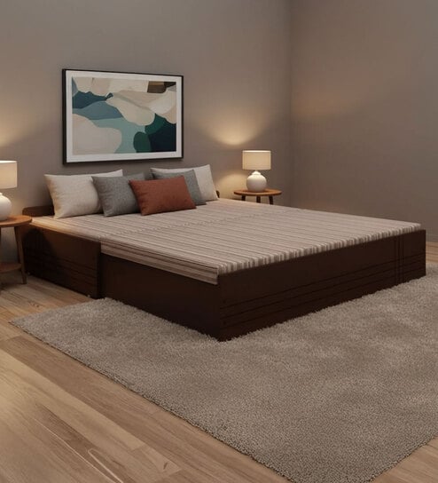 Rubik King Sized Pull-Out Sofa Cum Bed With Storage in Brown Finish