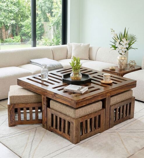 Russell Nesting Coffee Table Set in Teak Finish