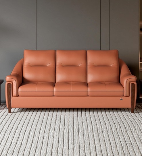 Russet Leatherette 3 Seater Sofa In Brown Color